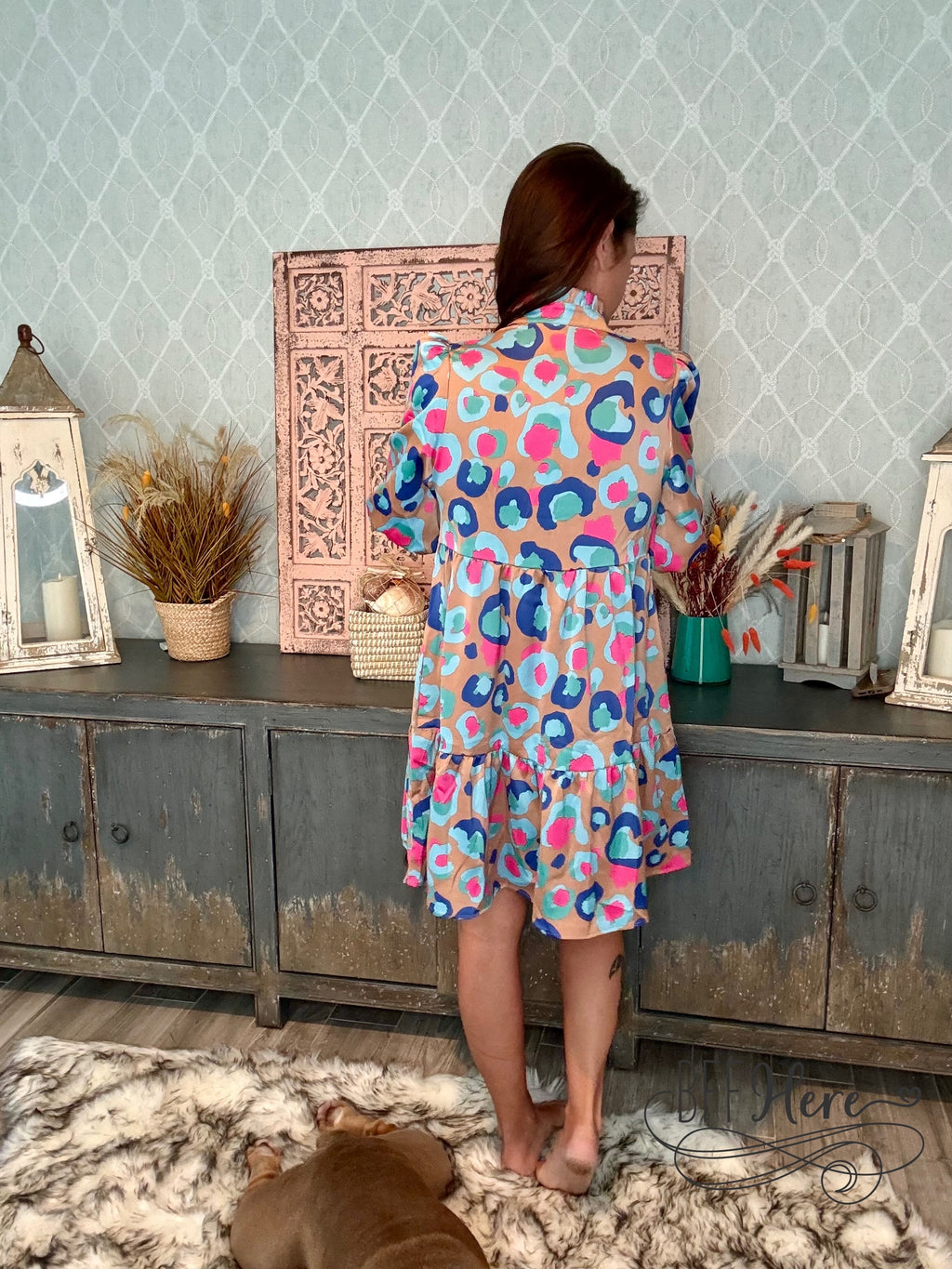 Palette Pop: Abstract Leopard Ruffle Dress - BFF Here