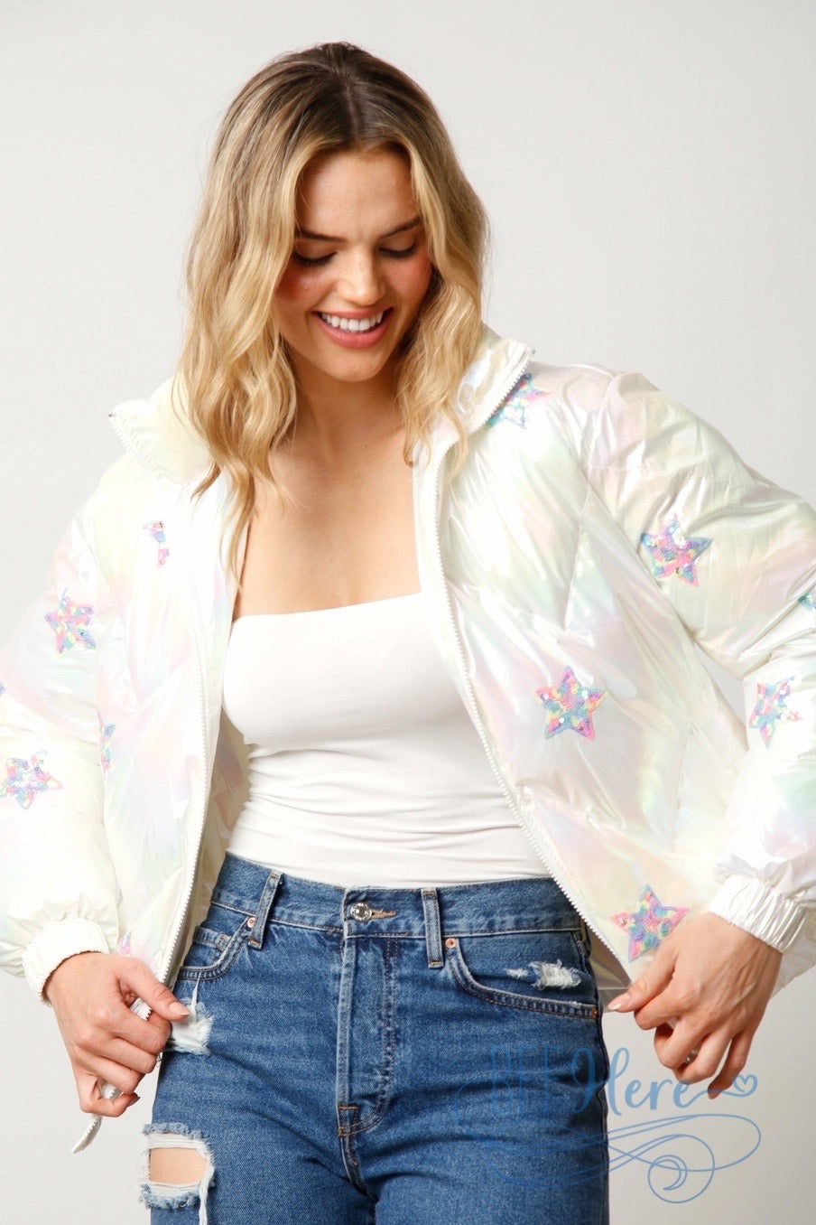 Twinkling Galaxy Sequin Star Puffer Jacket / Choice of Color - BFF Here