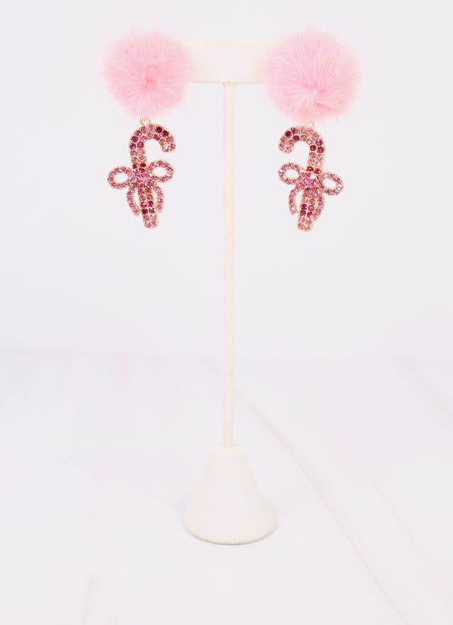 Candy Cane Pom Earring PINK - BFF Here