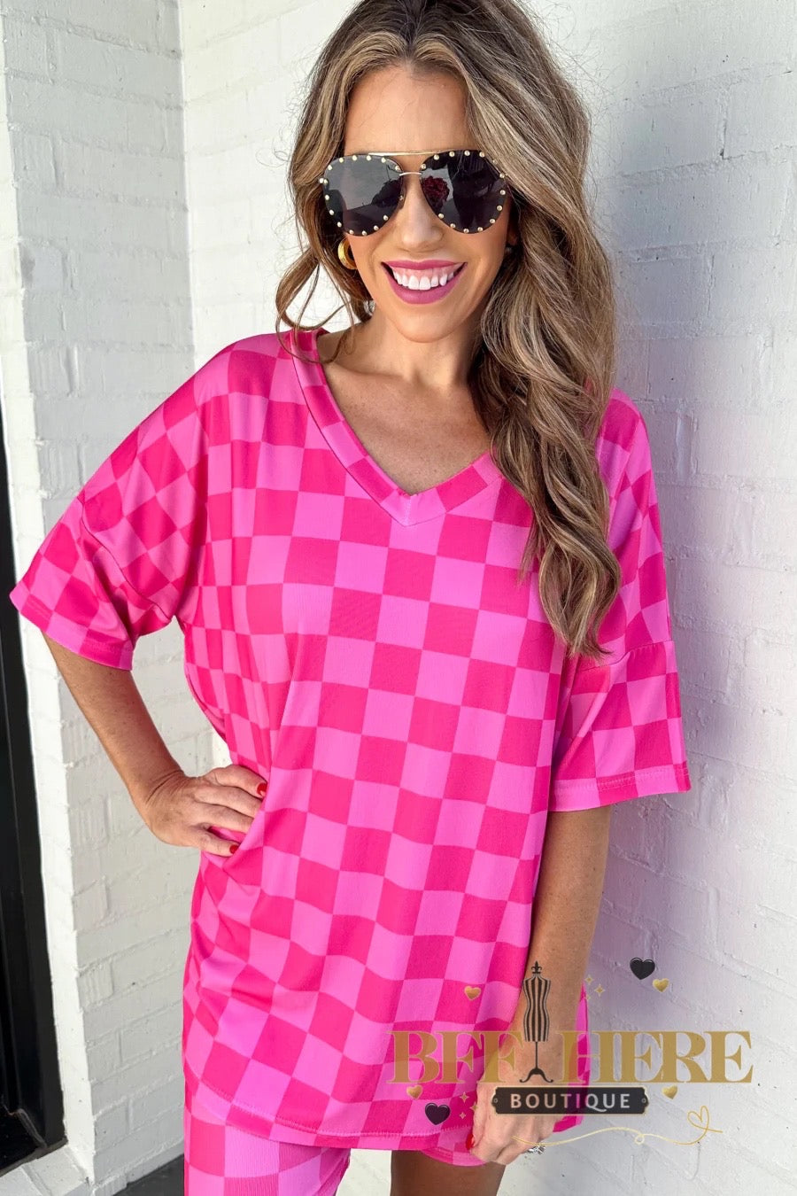 Daily Basis Biker Set, Pink Checkered Set by Jess Lea - BFF Here