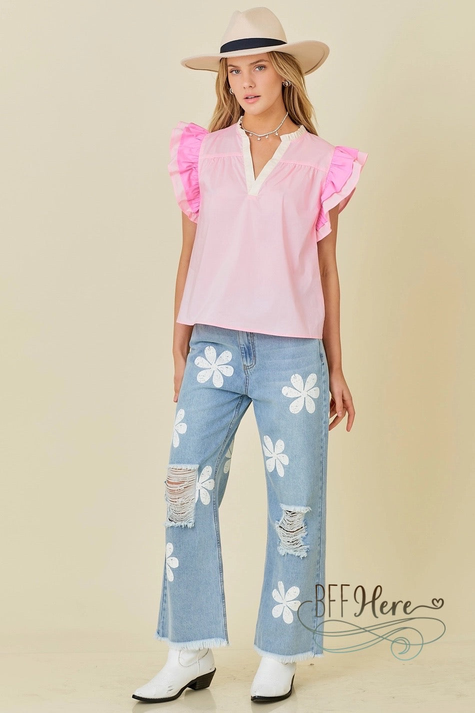 Chic in Pink Ruffle Blouse - BFF Here