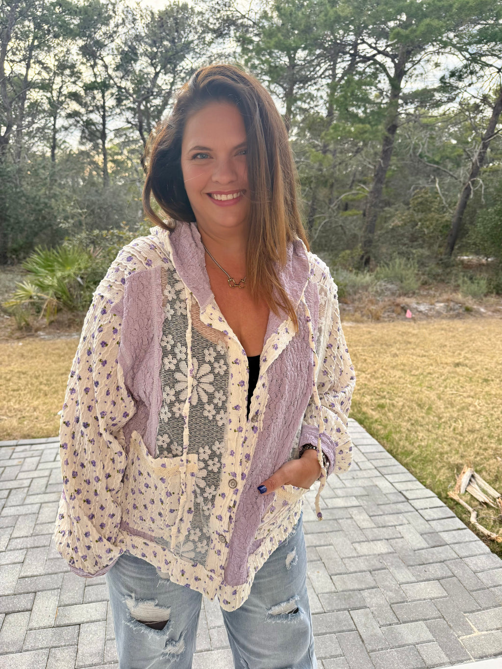 Balloon Sleeves Lace Floral Knit Hoodie Jacket by POL (Ships 2-3 weeks)