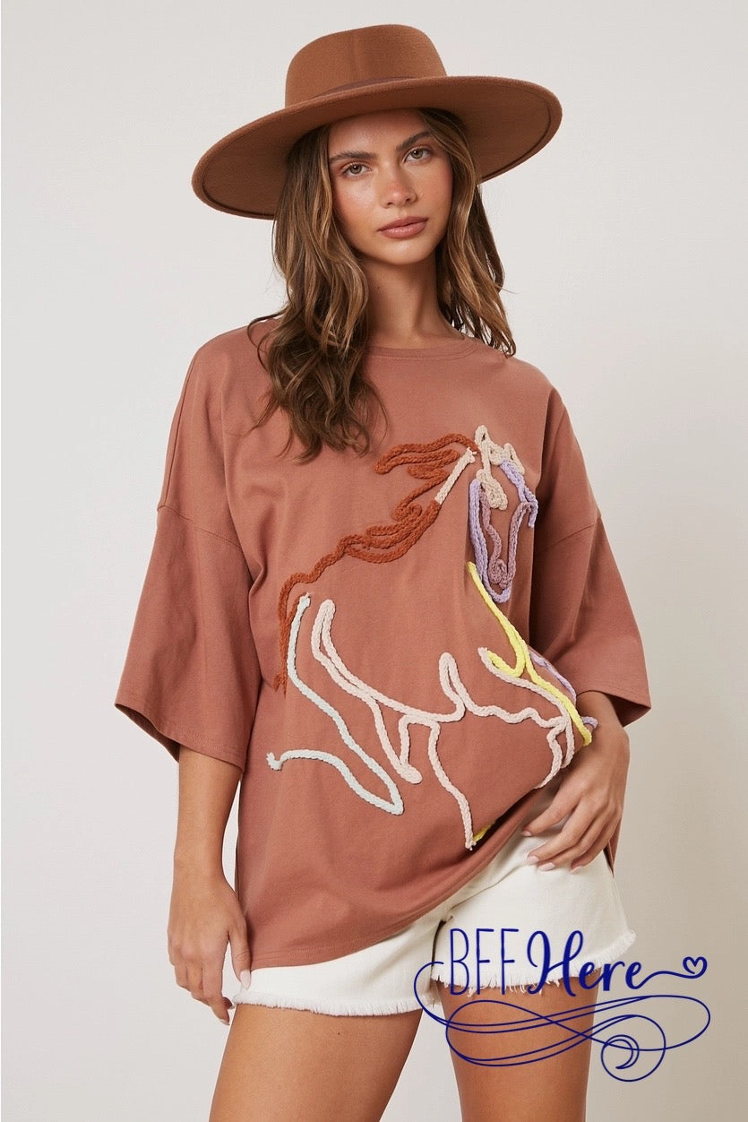 PREORDER: Galloping Grace: Embroidered Horse Tee (Ships End of January) - BFF Here