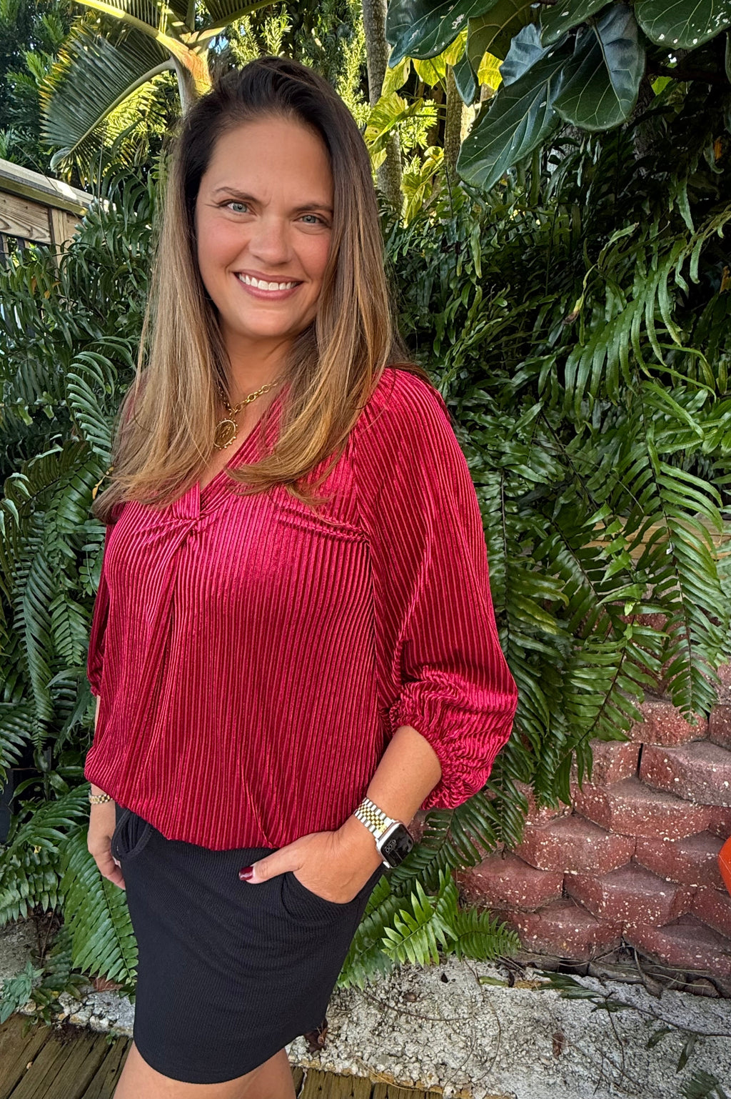 Ivy Velvet Textured Top by Jess Lea / Red - BFF Here