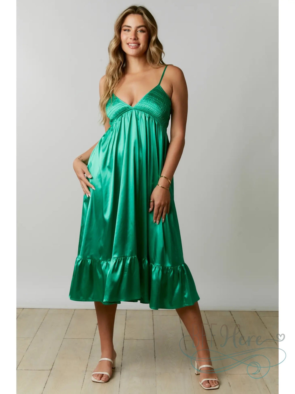 Enchanted Emerald: Luxurious Satin Babydoll Dress - BFF Here
