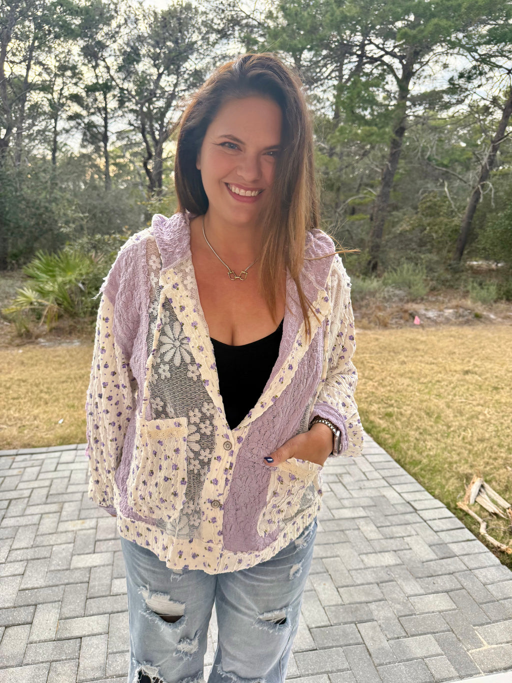 Balloon Sleeves Lace Floral Knit Hoodie Jacket by POL (Ships 2-3 weeks)