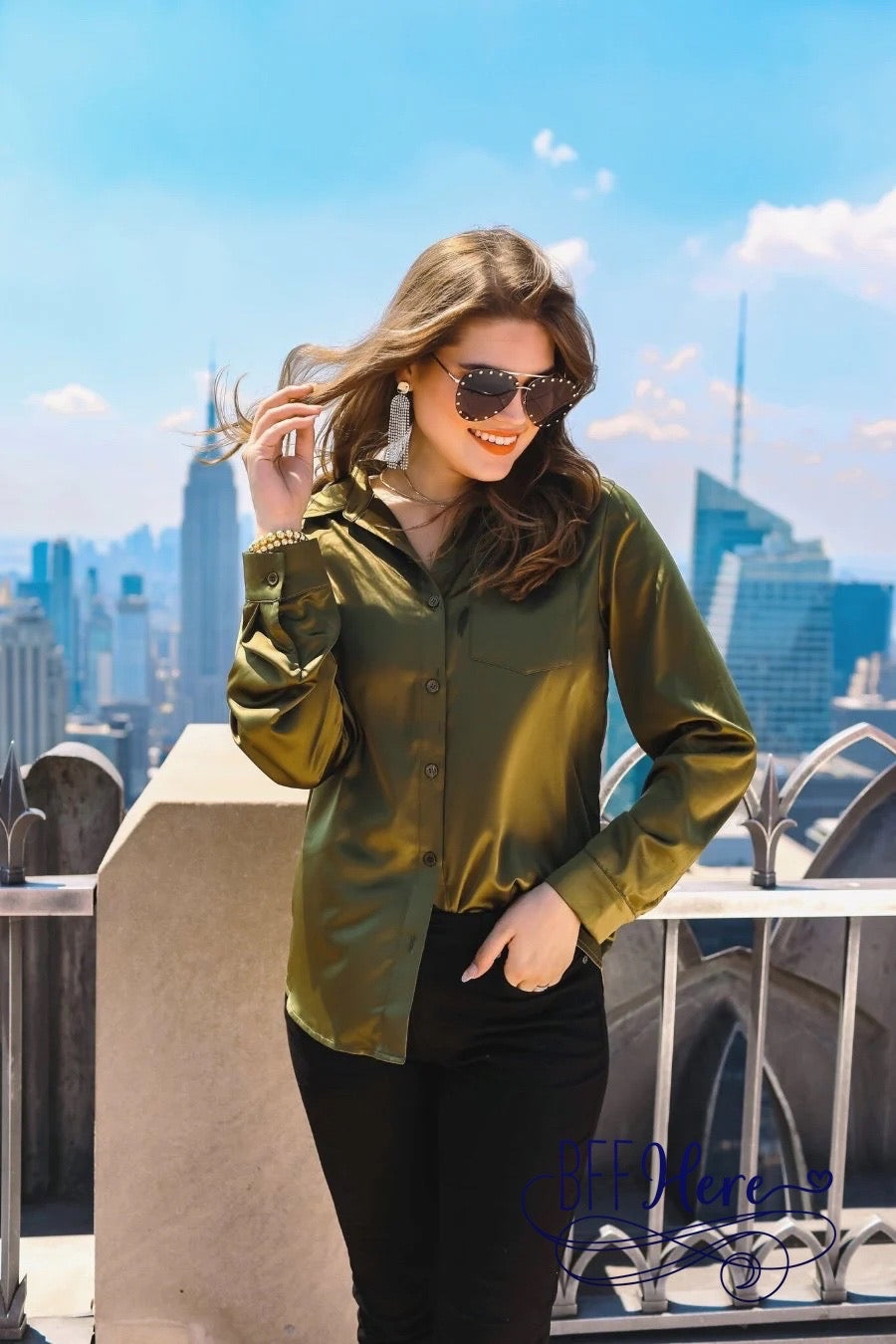 Boss Babe Button Up Top — Olive - BFF Here