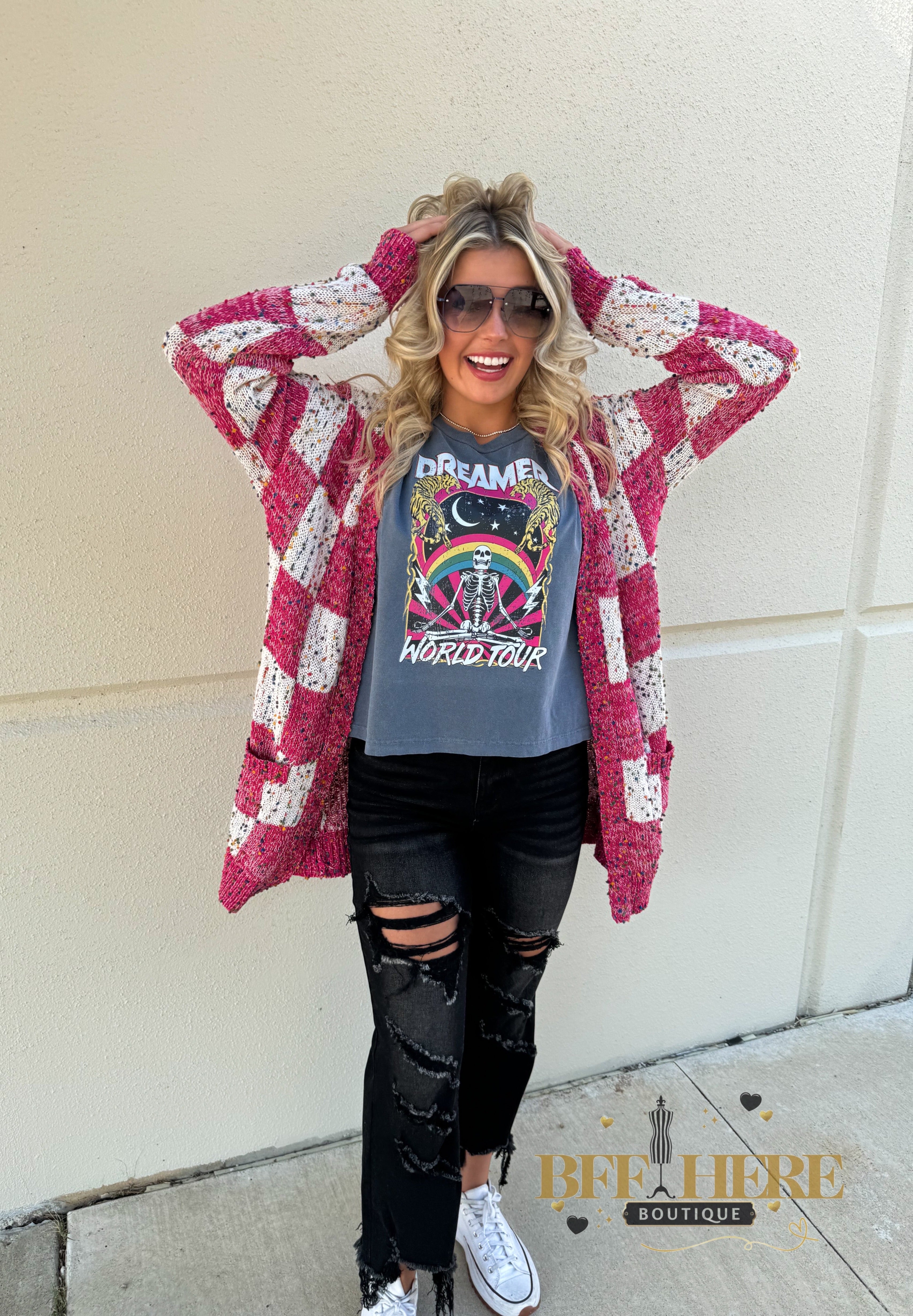 Checkered Miley Dot Cardigan by Blakeley - BFF Here