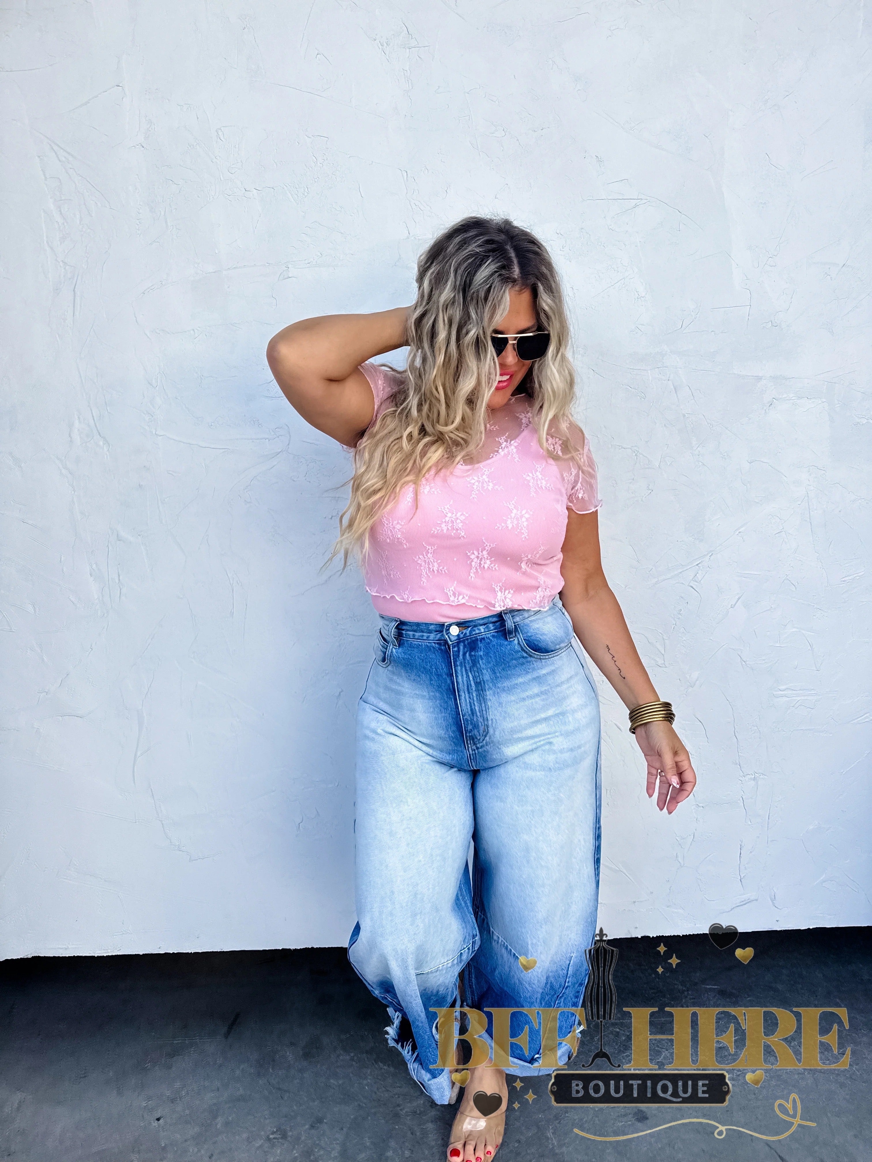 Alle Short Sleeve Lace Mesh Top by Blakeley / Choice of Color - BFF Here