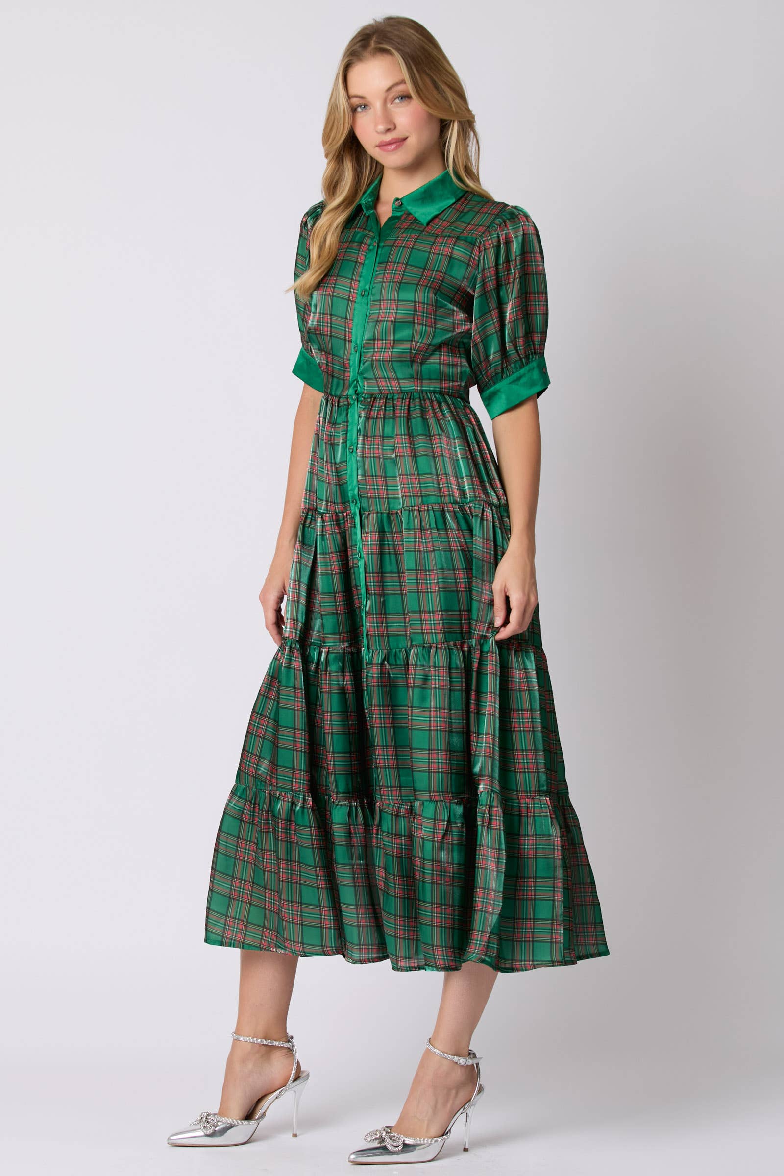 Tartan Tidings Emerald Plaid Midi Dress - BFF Here