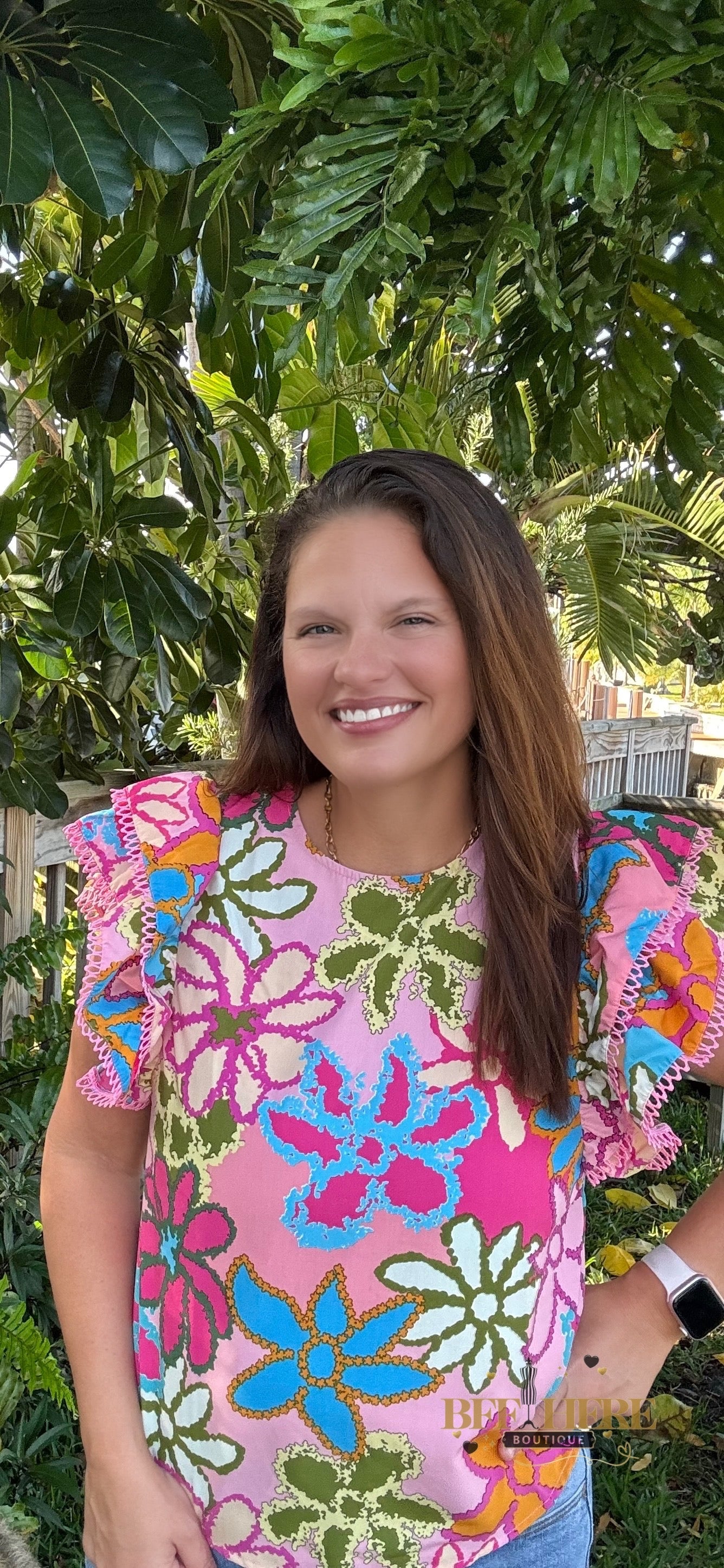 Floral Fiesta Ruffle Sleeve Top - BFF Here