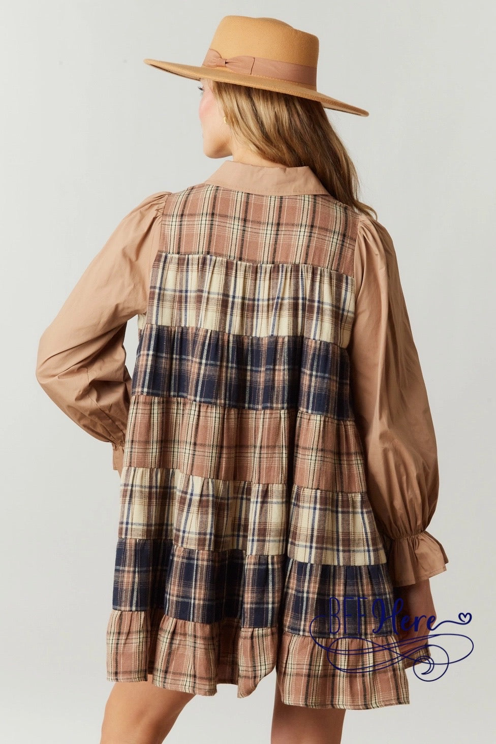 Checkered Charm: Plaid Block Shirt Dress - BFF Here