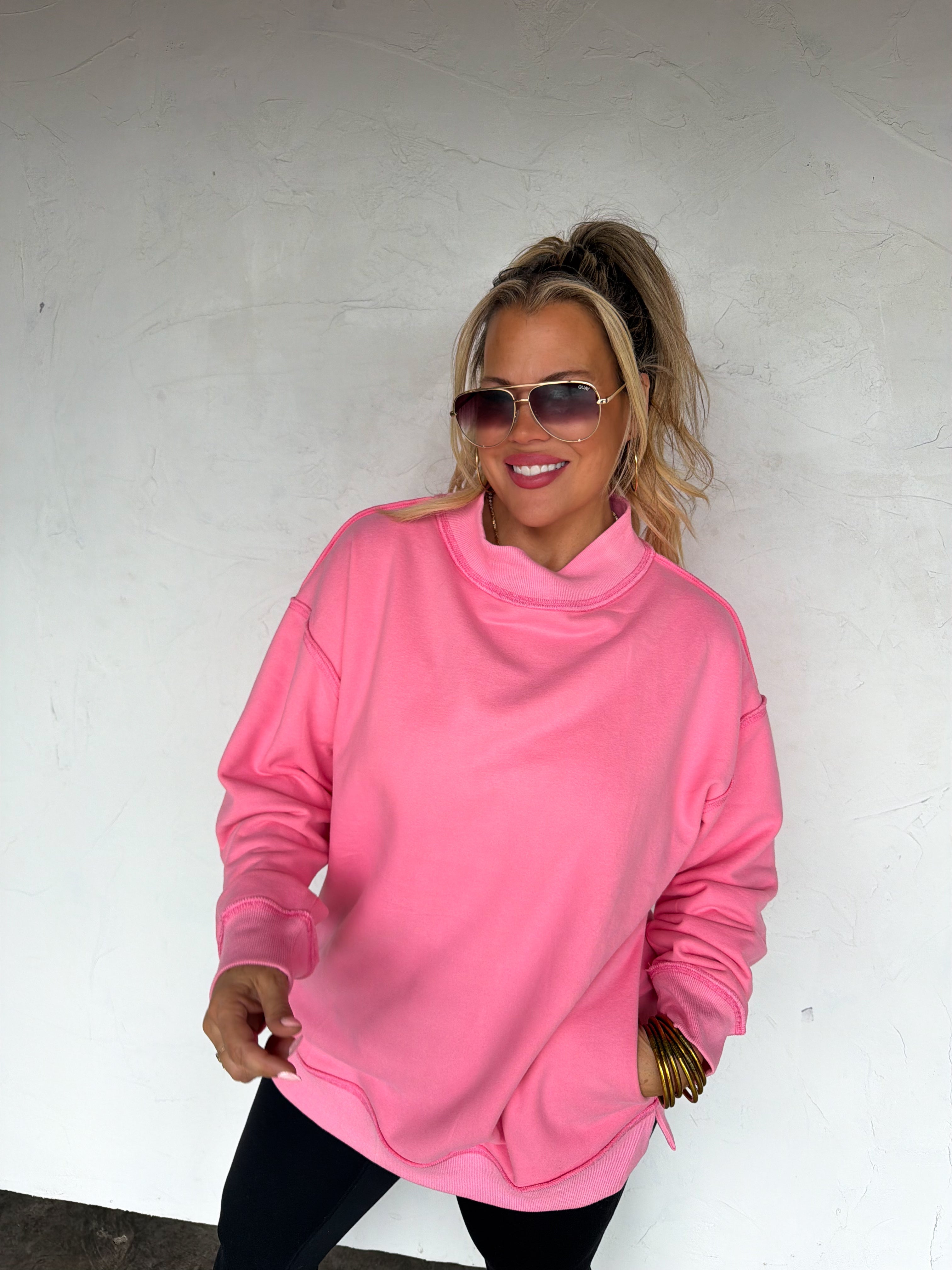 PREORDER- SPRING MOCK NECK POCKET PULLOVER - BFF Here
