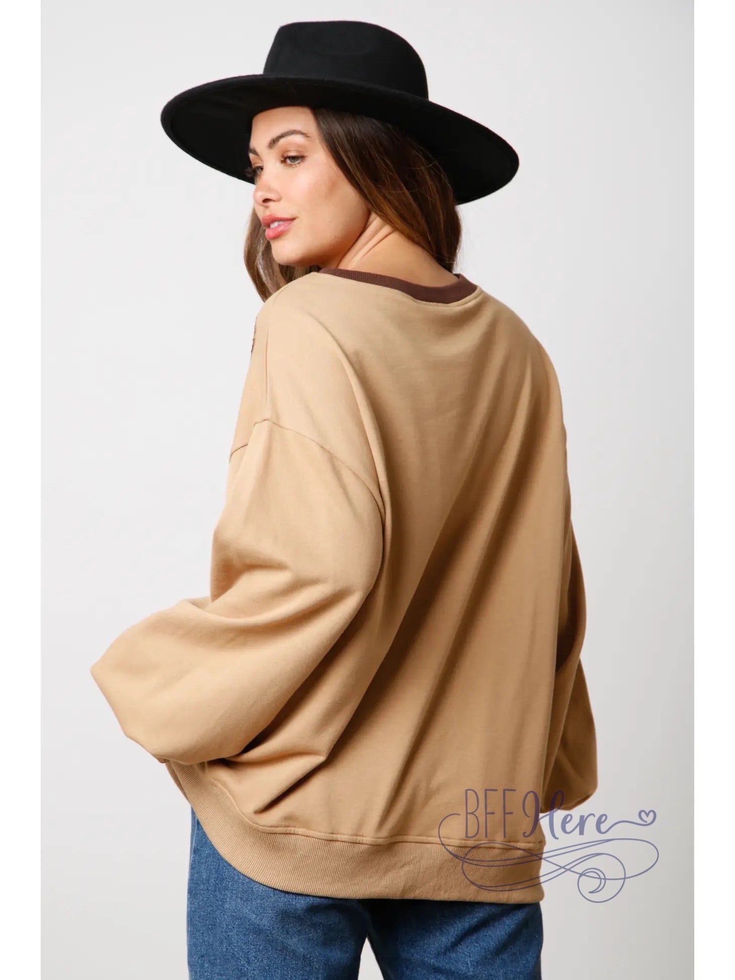 PREORDER: Sequin-Embellished Western Boot Color Block Pullover: Casual Meets Couture in Comfort (Ships Middle of September ) - BFF Here