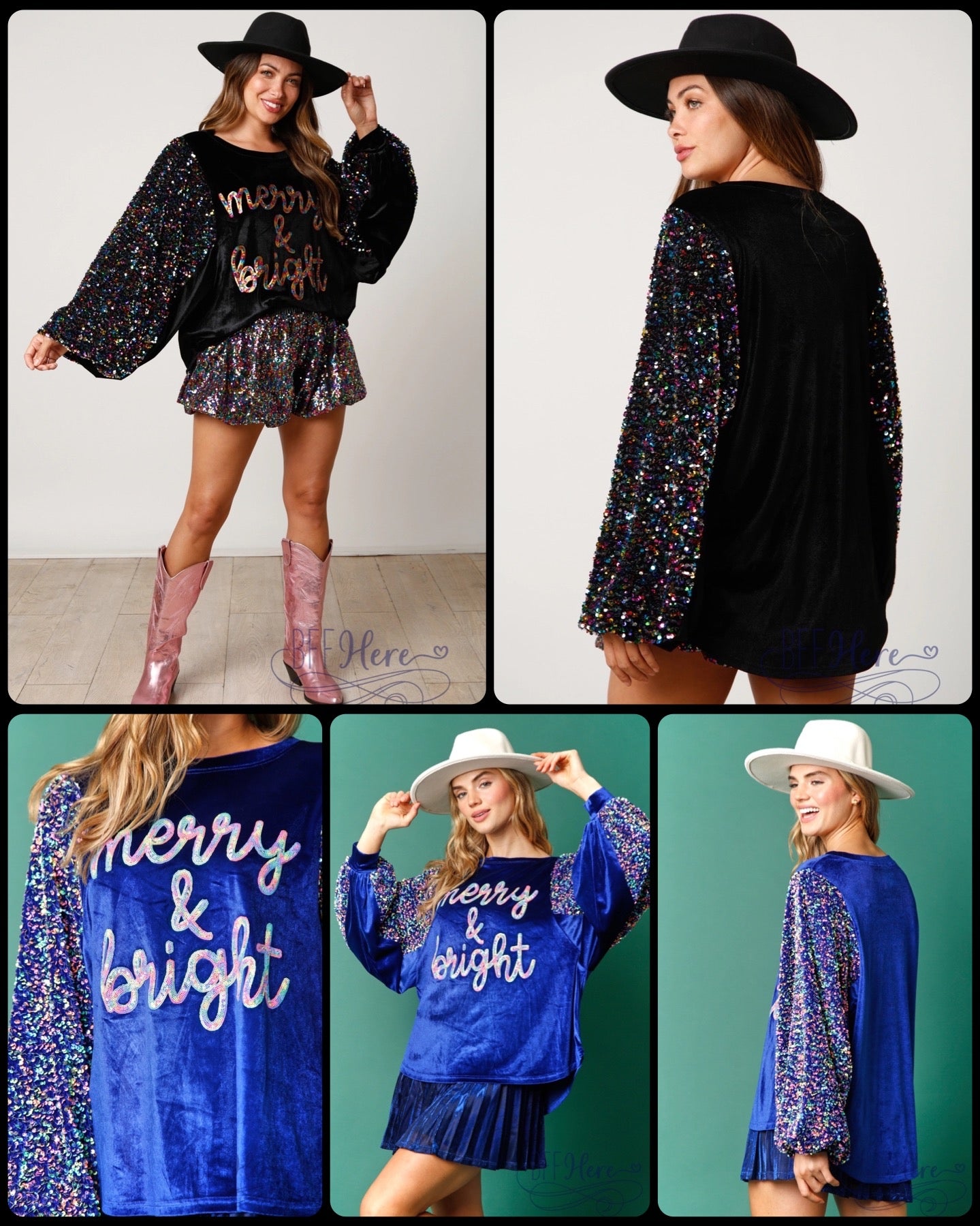 Glow & Glisten: Merry and Bright Velvet and Sequin Holiday Top / Choice of Color - BFF Here