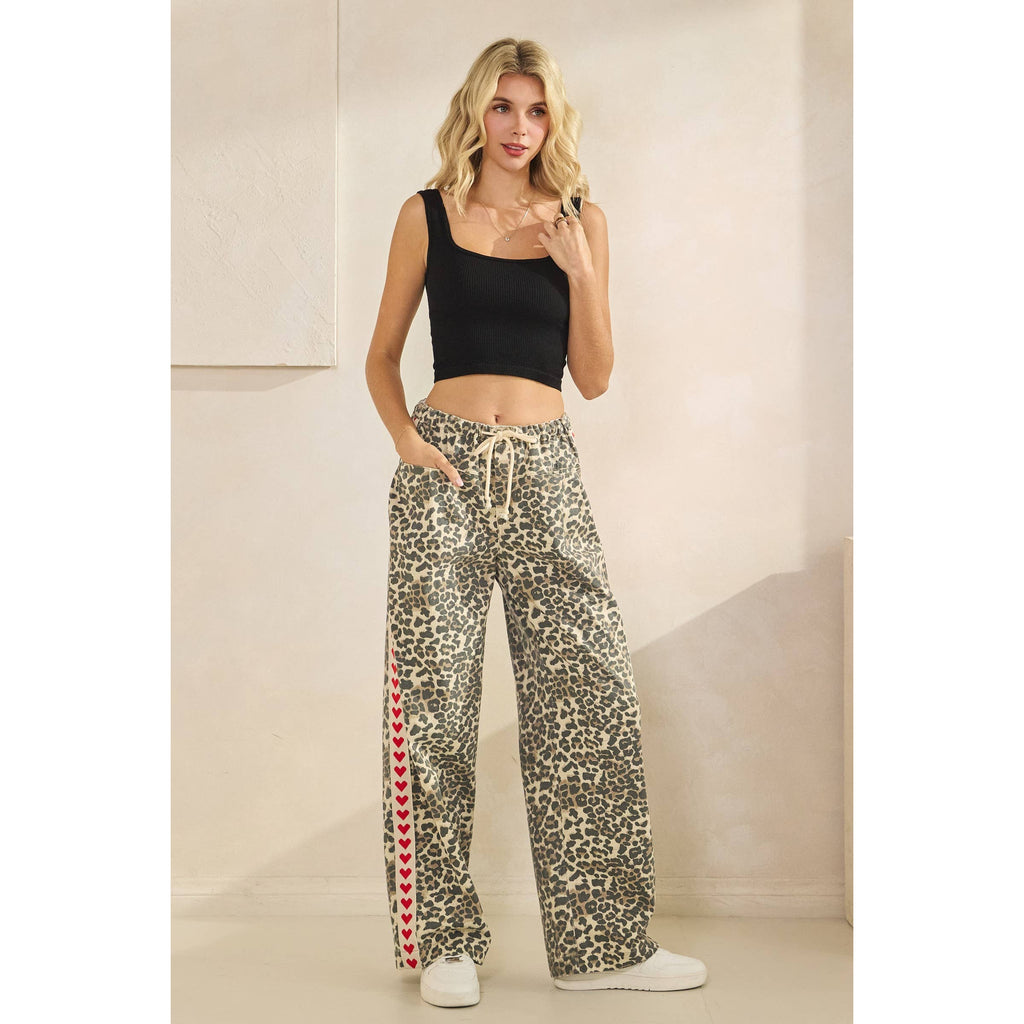 Leopard Printed Striped Wide Legged Pants - BFF Here