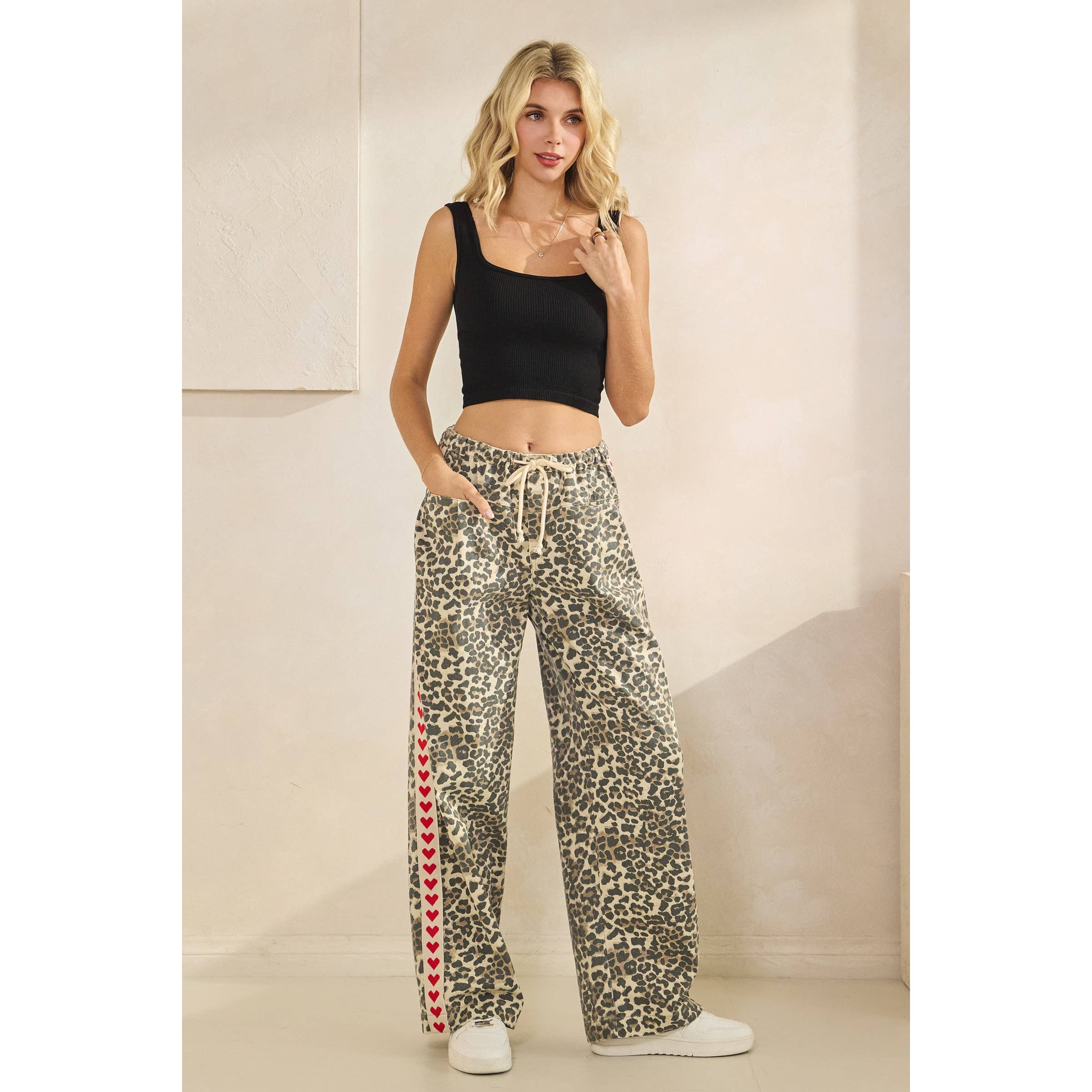 Leopard Printed Striped Wide Legged Pants - BFF Here