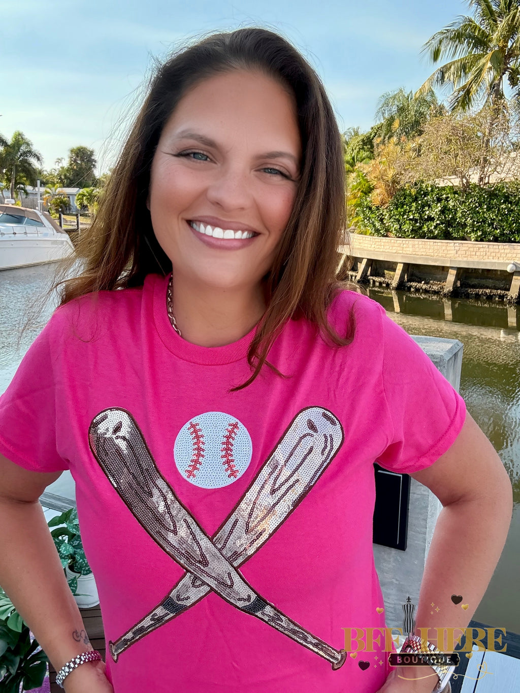 Diamonds and Dugouts Sequin Bats and Baseball Patch Tee - BFF Here