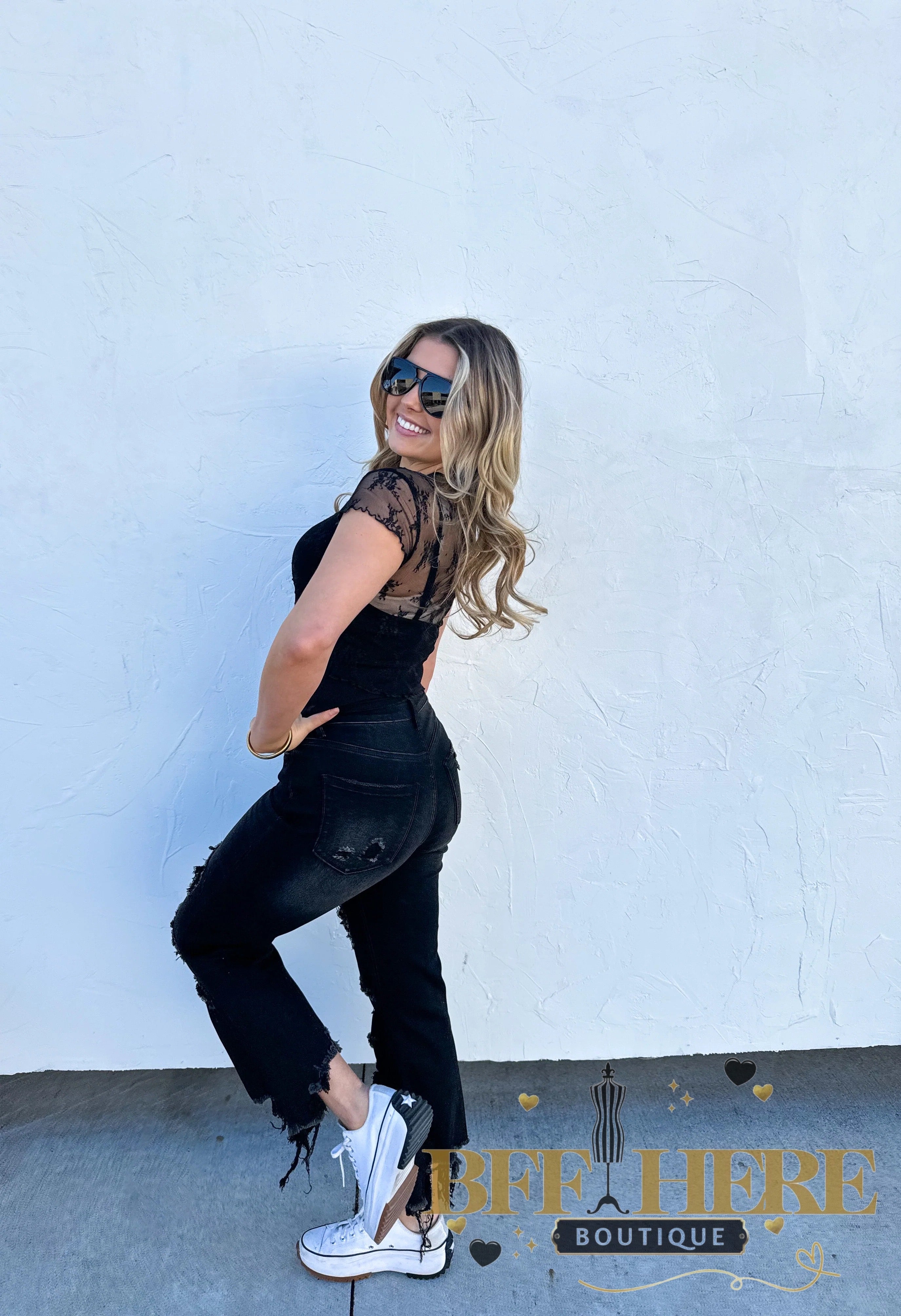 Alle Short Sleeve Lace Mesh Top by Blakeley / Choice of Color - BFF Here