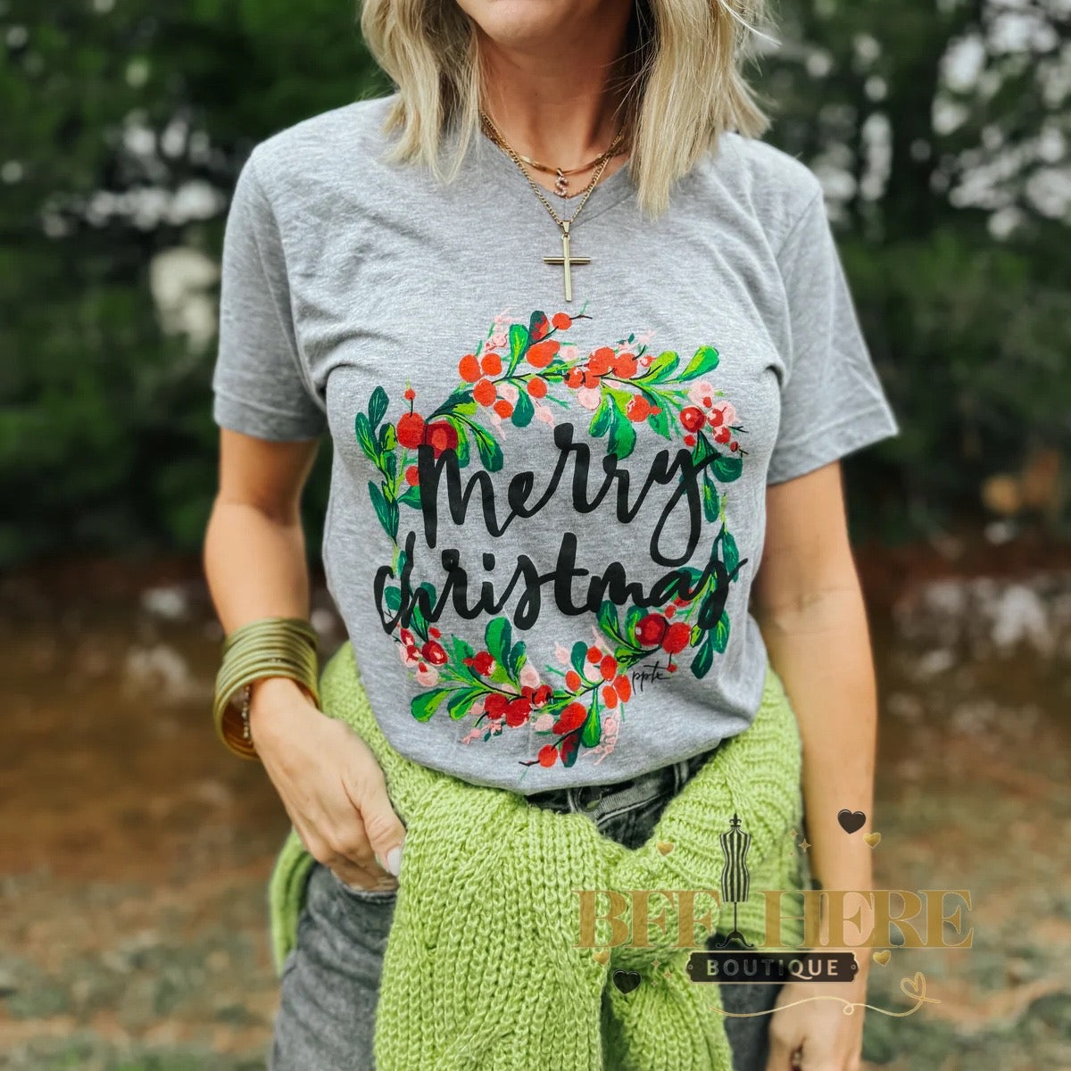 Merry Christmas Wreath Tee - BFF Here