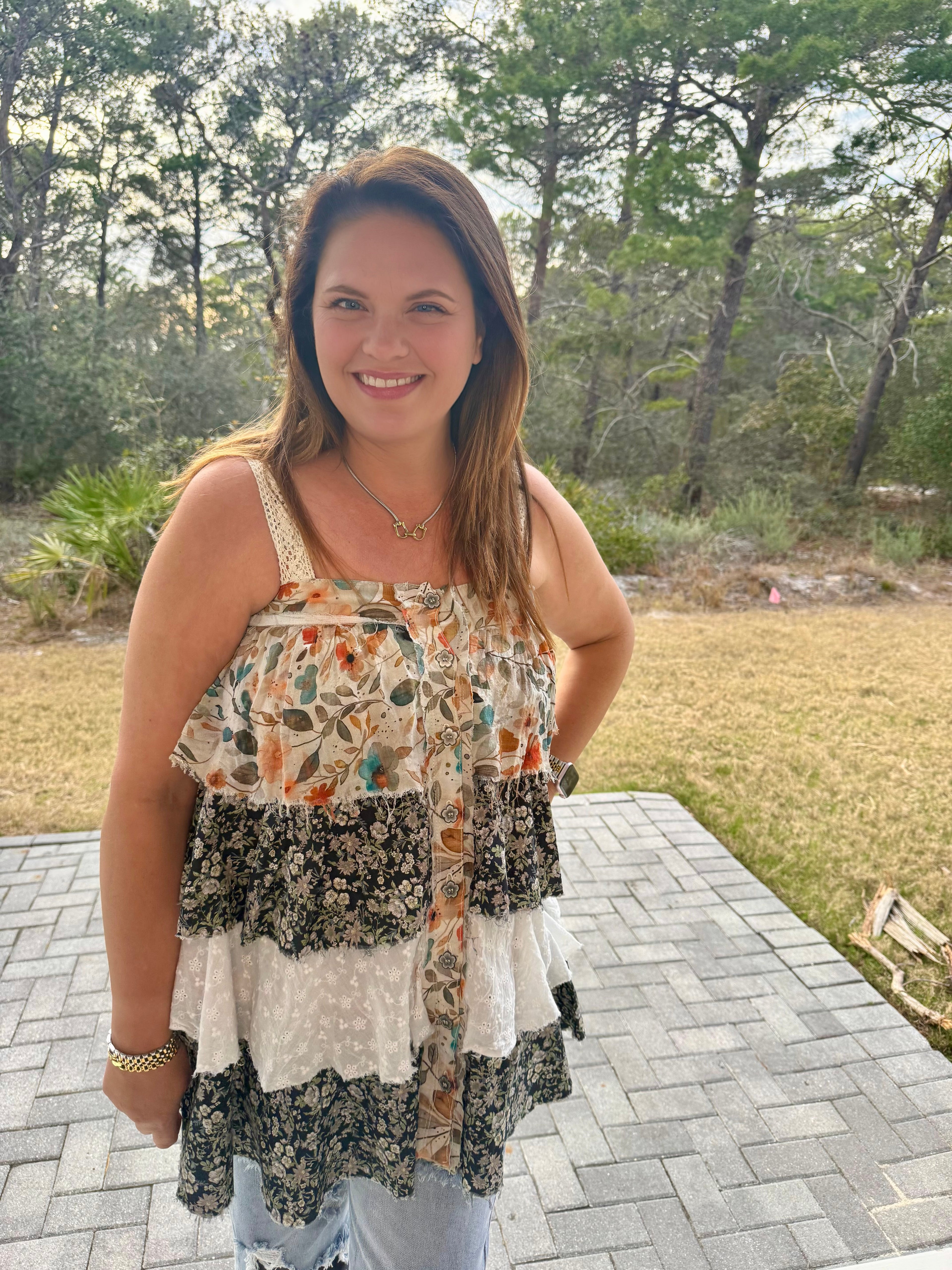 Boho Eyelet Patch Ruffle Floral Print Mini Dress by POL (Ships 2-3 weeks) - BFF Here