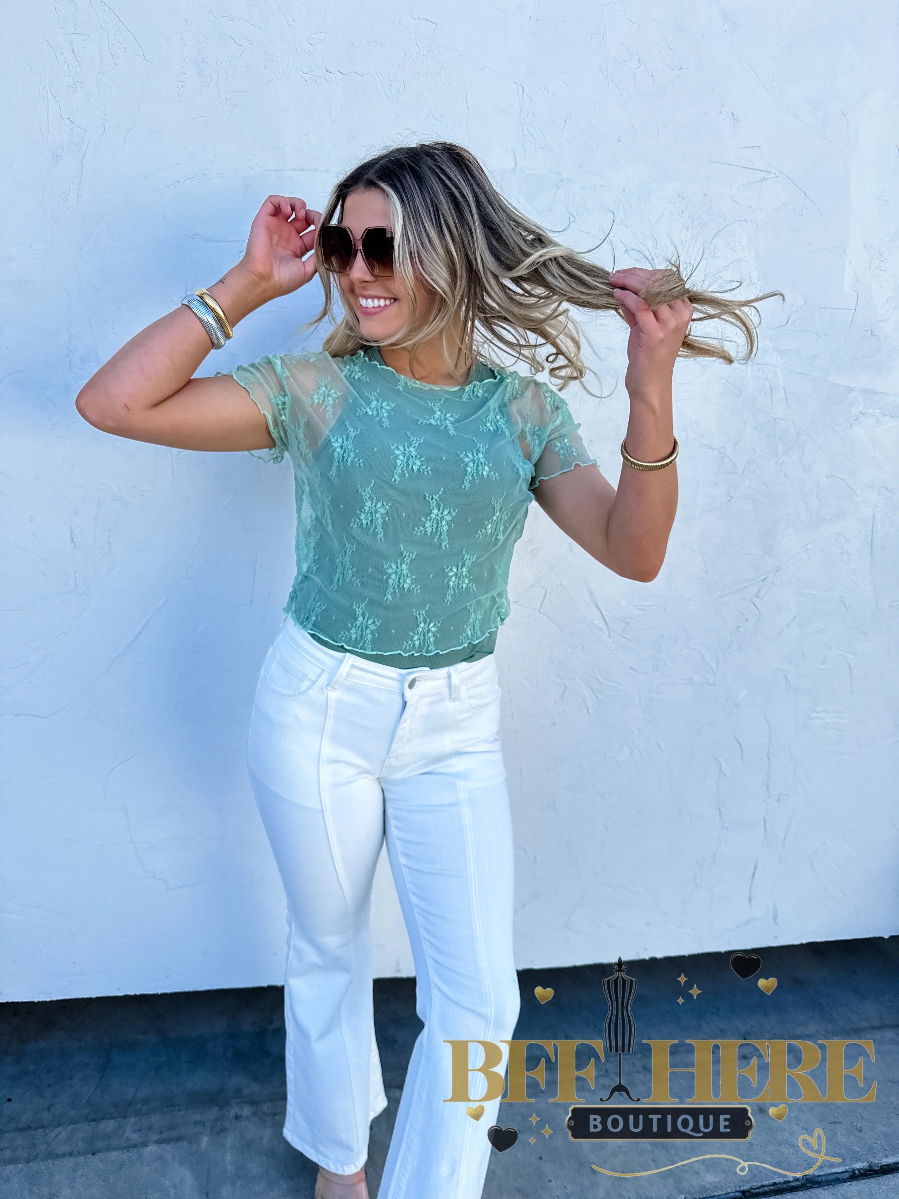 Alle Short Sleeve Lace Mesh Top by Blakeley / Choice of Color - BFF Here