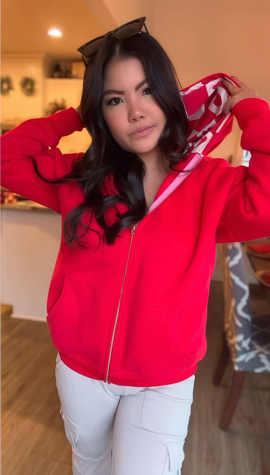 Lina Oversize Checker Heart Silk Hoodie by JadyK - BFF Here