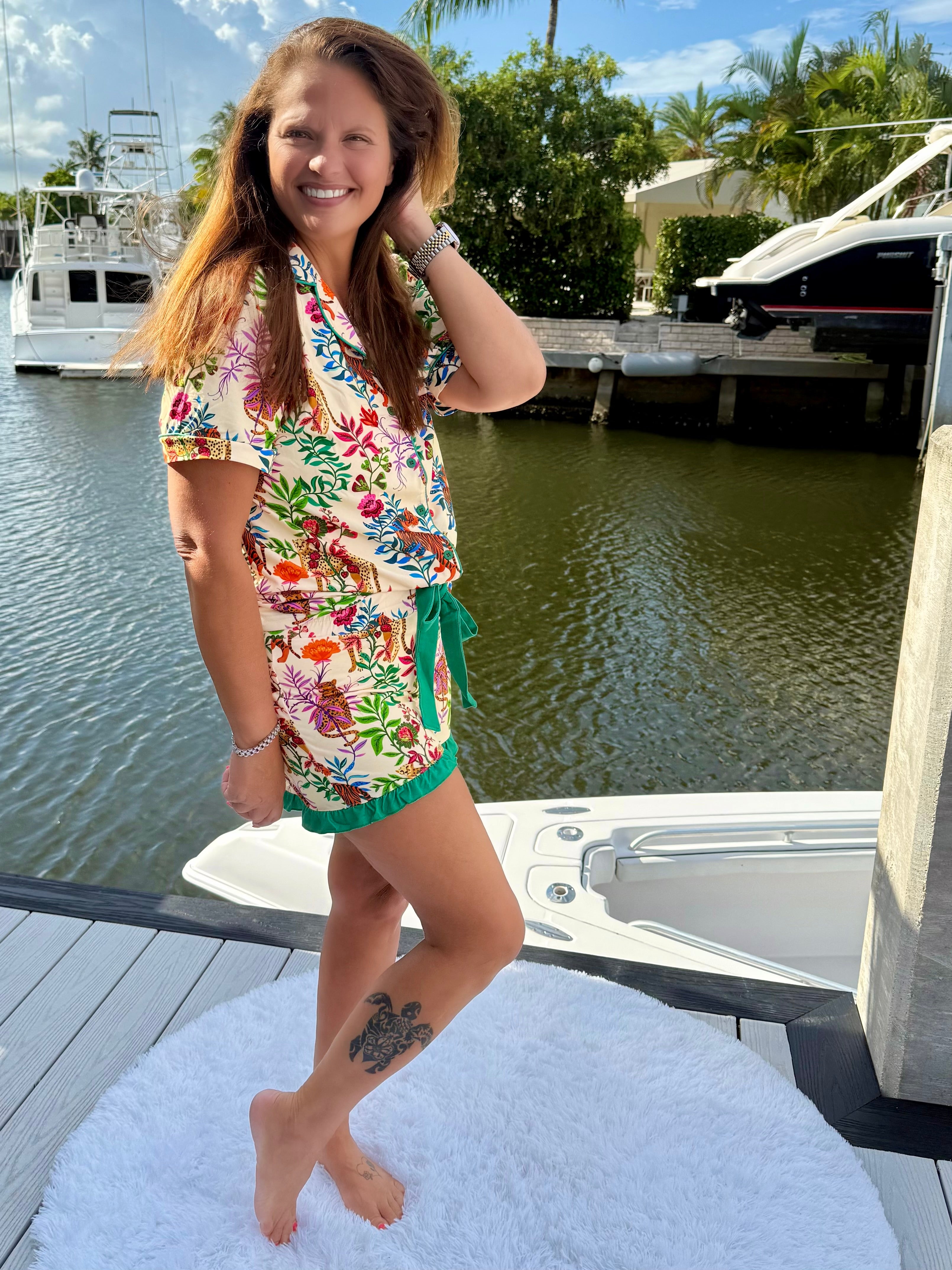 Jungle Oasis Short Sleeve Ruffle Pajama Set by Jess Lea - BFF Here