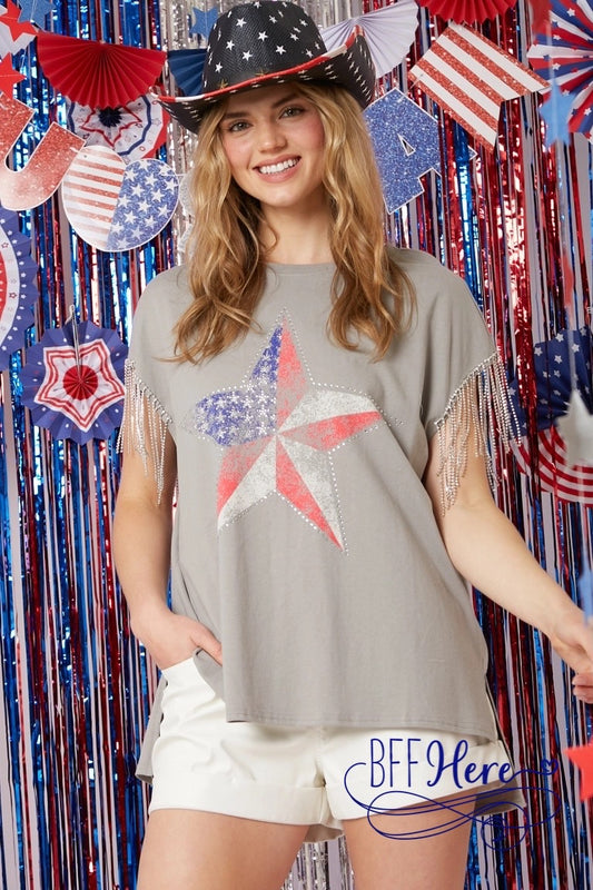 Patriotic Pride: America Star Cotton Jersey Top - BFF Here