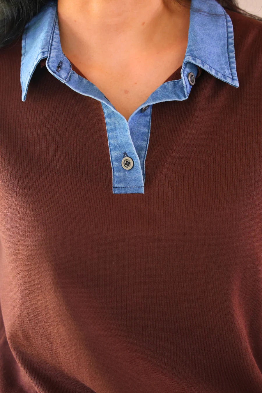 PREORDER: Denim Trim Knit Sweater / Chocolate by Jess Lea  (ETA: September)