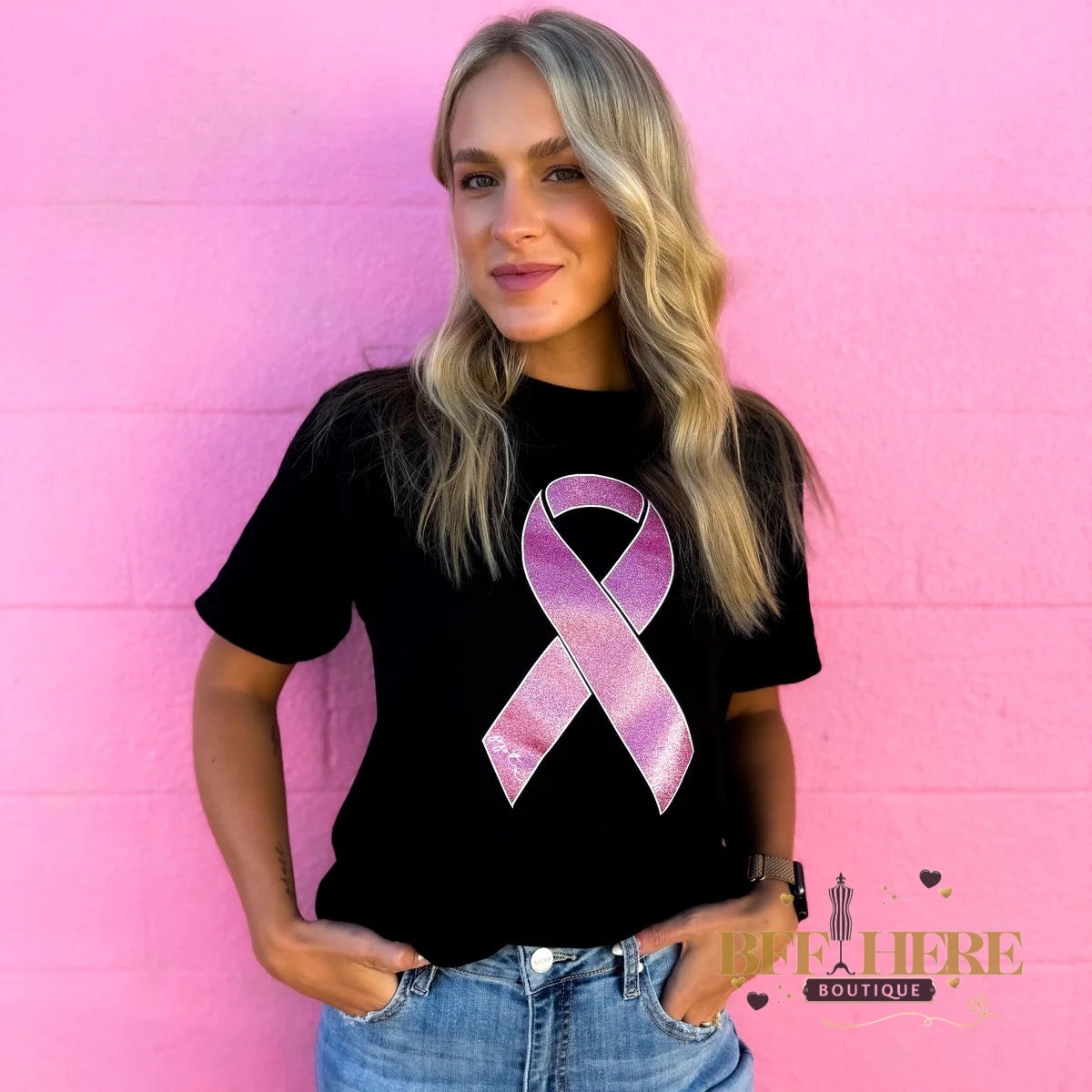 Support and Strength Pink Ribbon Tee - BFF Here