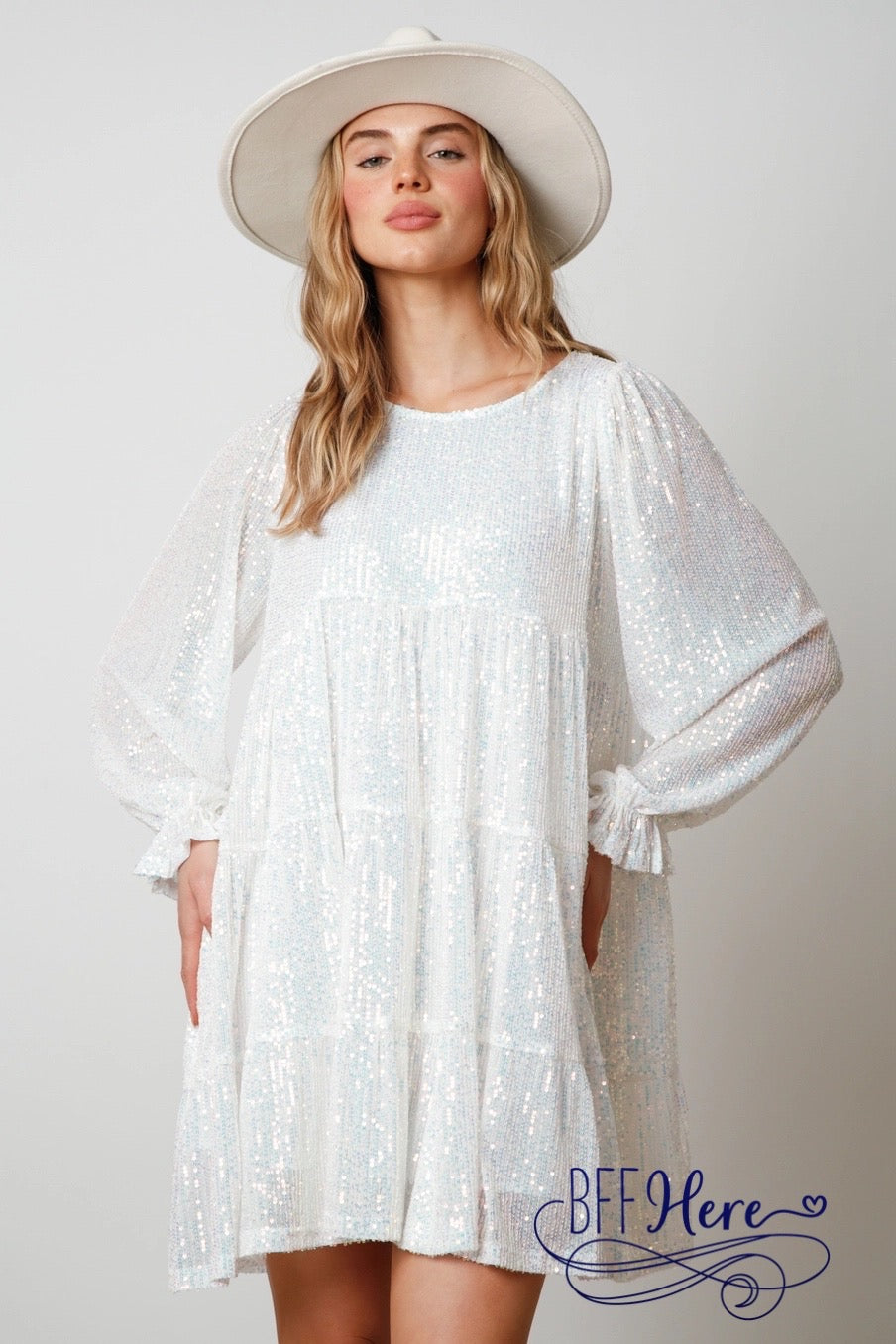 Luminous Elegance: Tiered Sequins Dress / Choice of Colr - BFF Here
