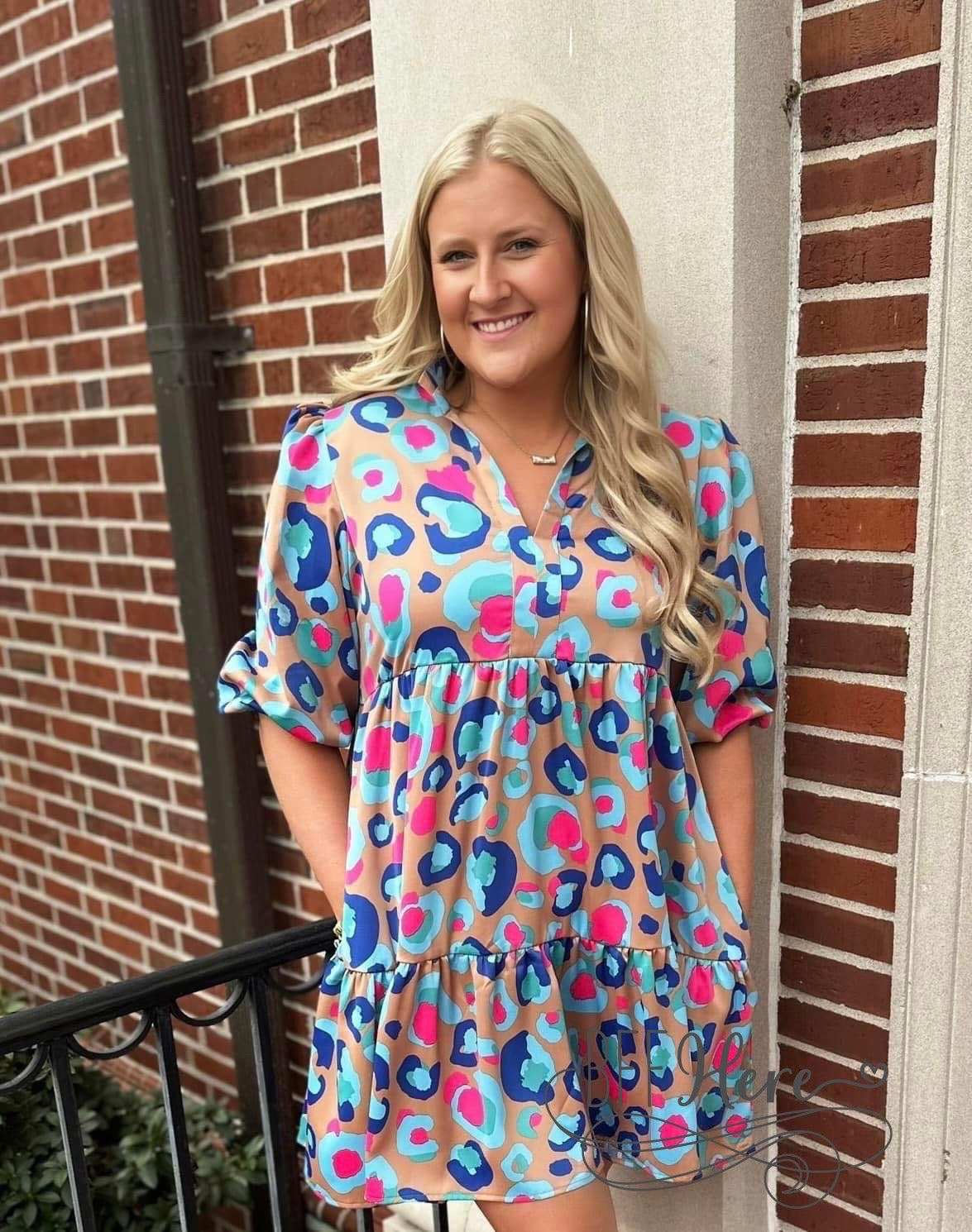 Palette Pop: Abstract Leopard Ruffle Dress - BFF Here