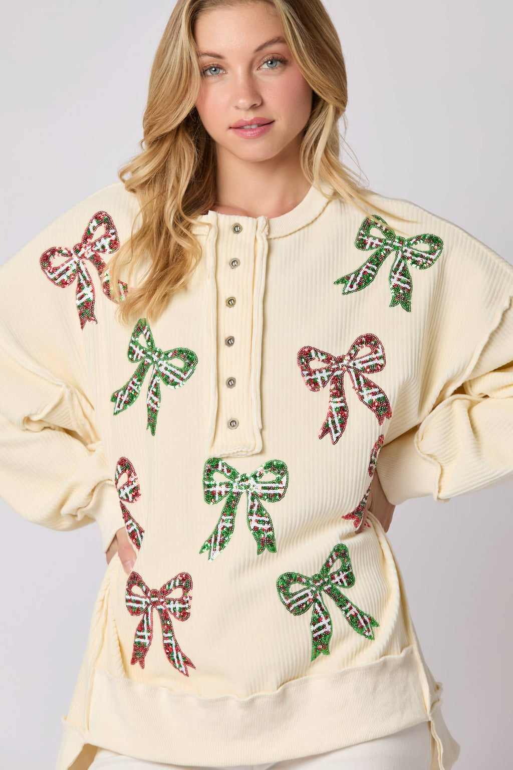 Bows and Bliss Corduroy Sweatshirt - BFF Here
