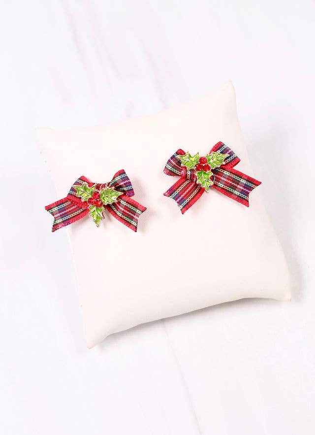 Perfectly Plaid Bow Earring RED - BFF Here