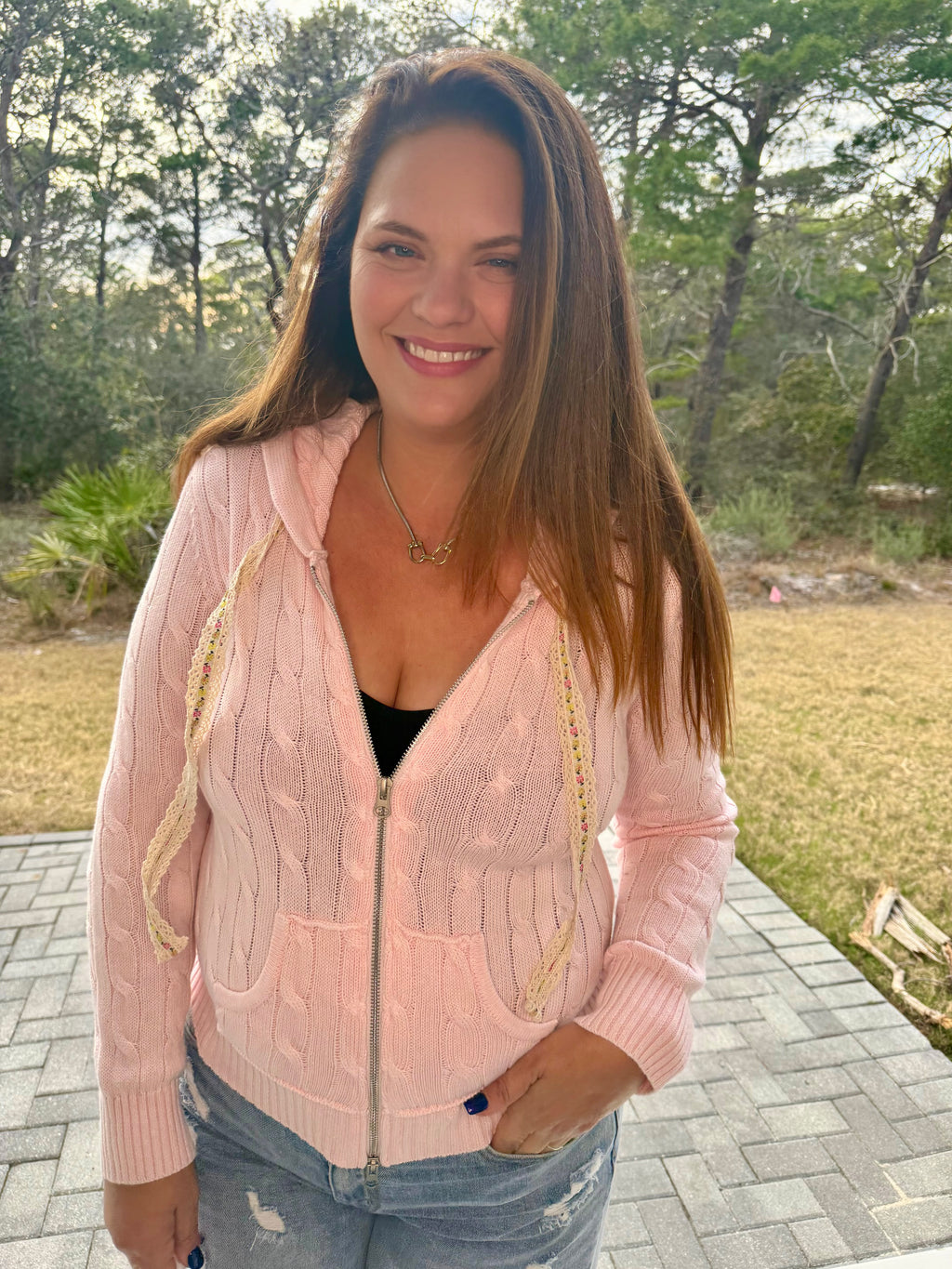 Full Sleeve Solid Acrylic Sweater Hoodie Zip Up Knit Top by POL (Ships 2-3 weeks) - BFF Here