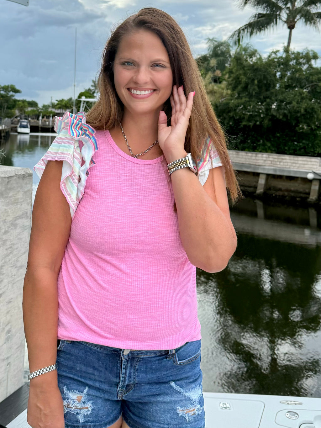 Candy Pop Ruffle Sleeve Tee - BFF Here