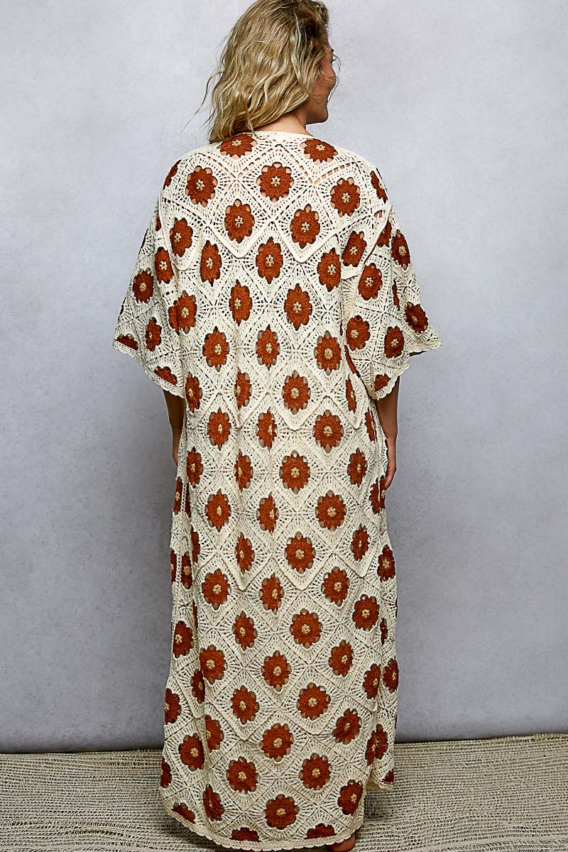 Preorder: Floral Pattern Crochet Maxi Open Cardigan Top by POL (ETA: March) - BFF Here