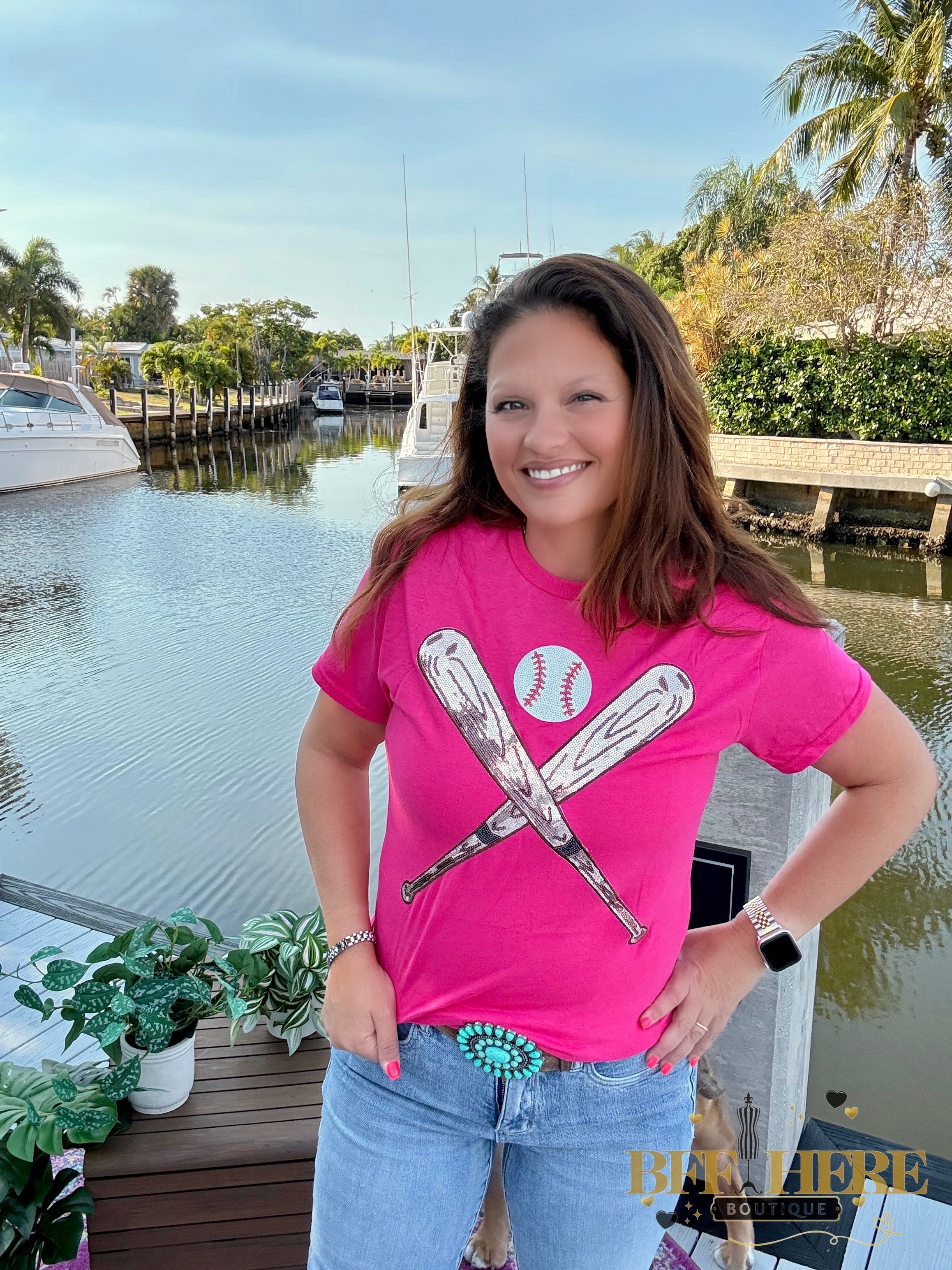 Diamonds and Dugouts Sequin Bats and Baseball Patch Tee - BFF Here