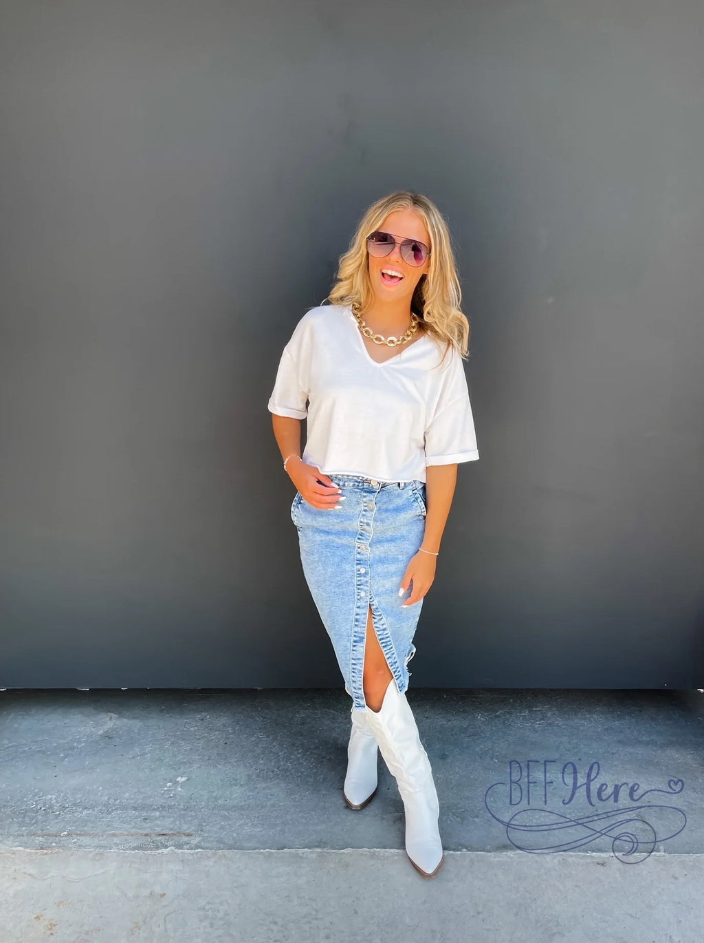 PREORDER: Denim Dreams: Asymmetrical Front-Button Denim Skirt  (Ships Middle Of October) - BFF Here