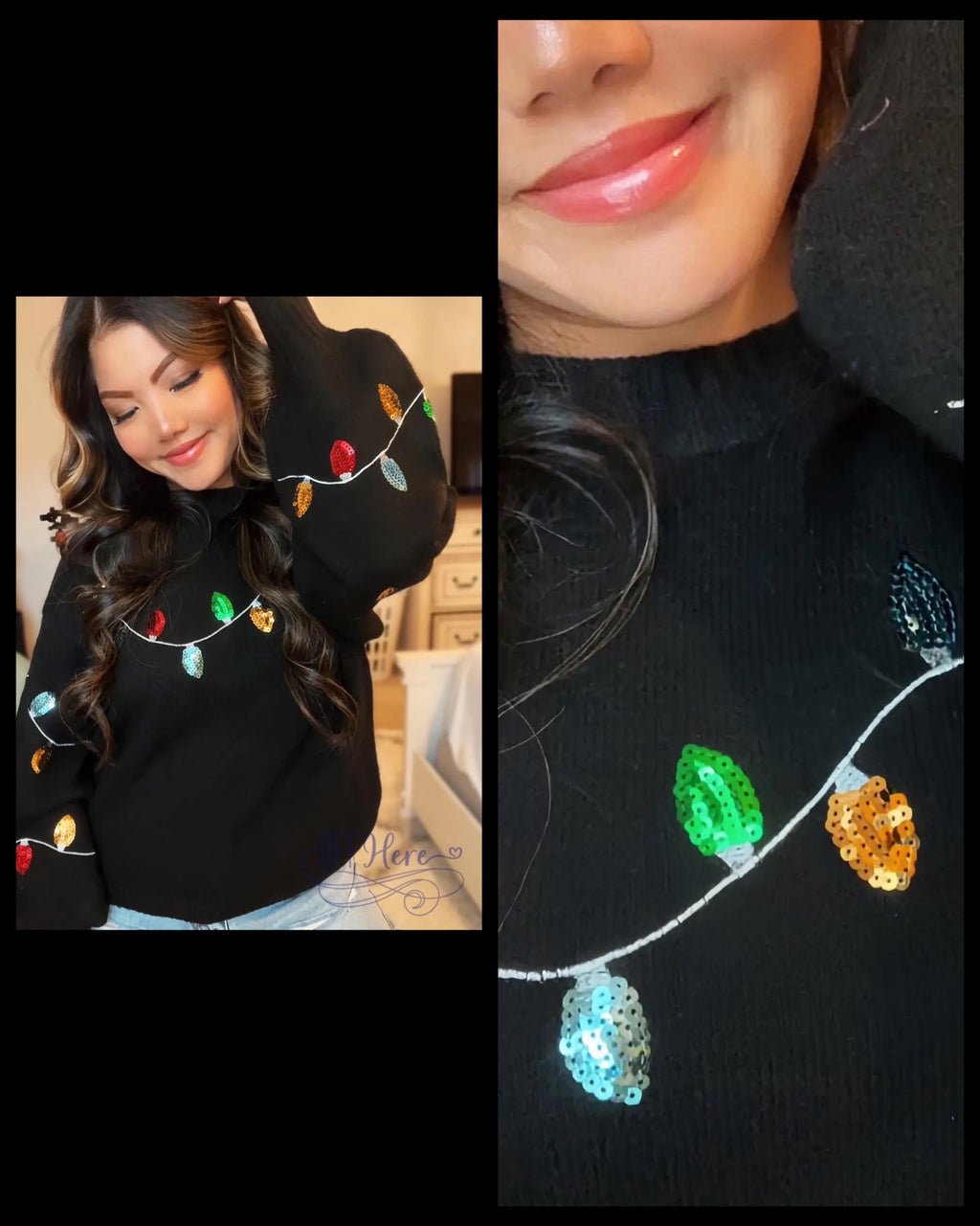 PREORDER: Noel Sequin Christmas Light Bell Sleeves Sweater (Ships End Of November ) - BFF Here