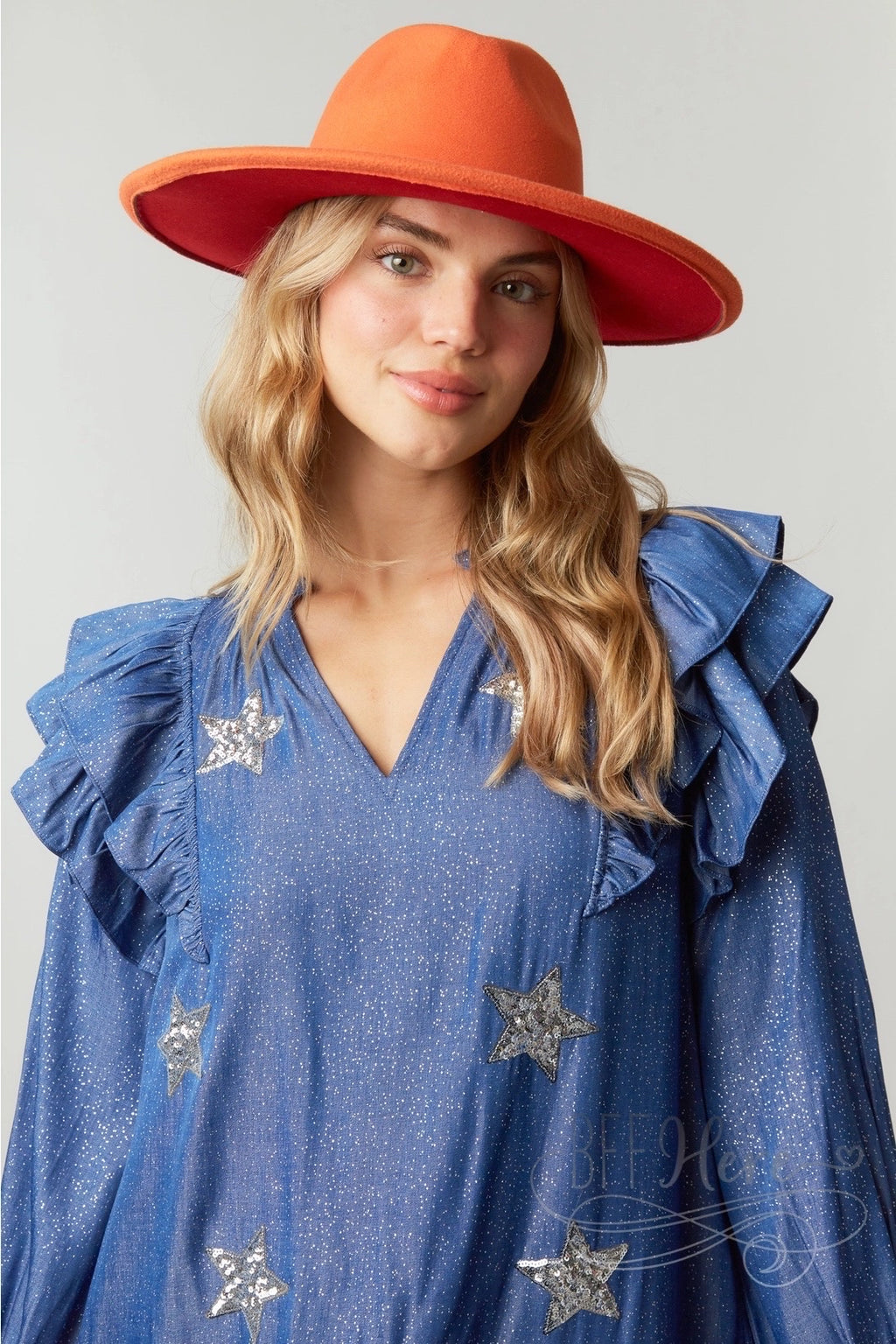 Glistening Starlight Chambray Dress with Delicate Ruffle - BFF Here