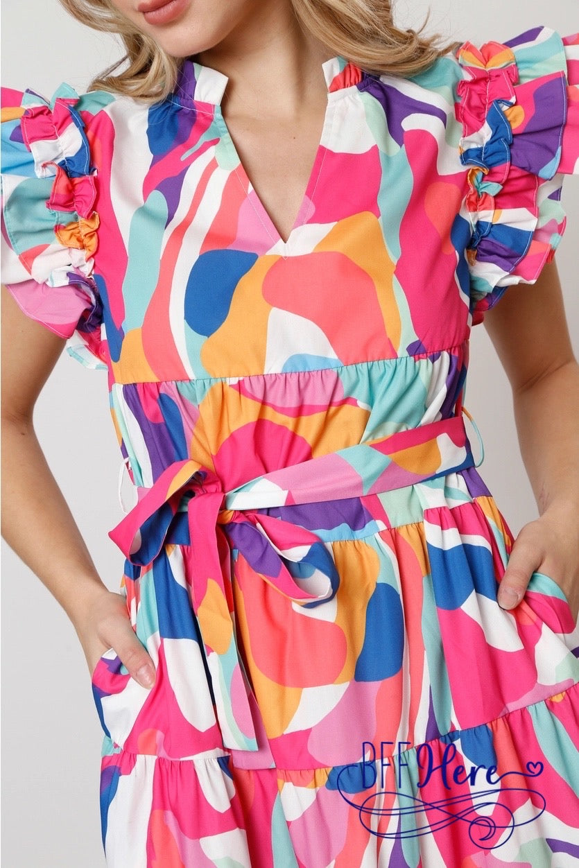 Abstract Artistic Flair: Ruffled Maxi Dress - BFF Here