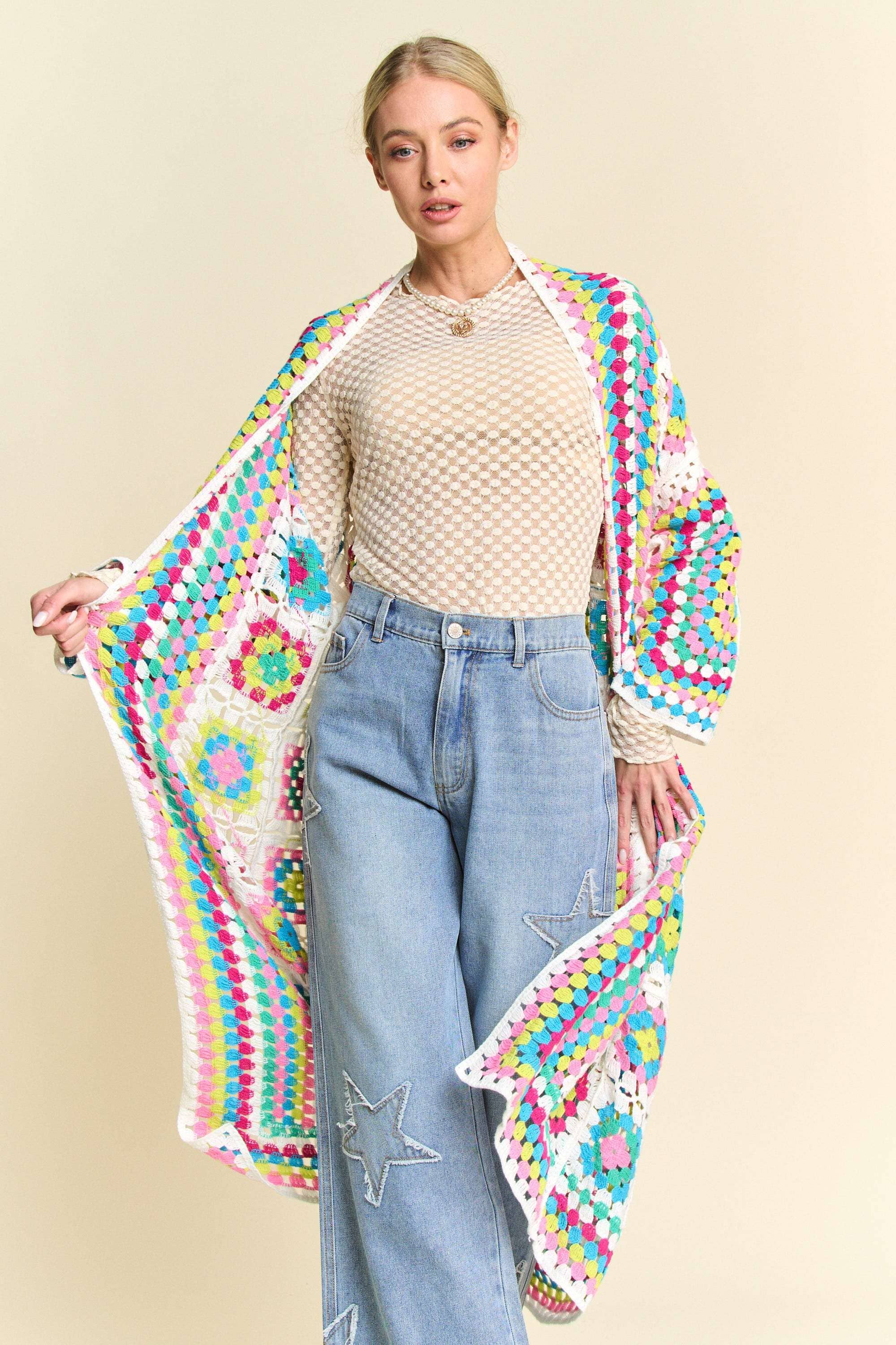 Colorburst Crochet Duster Cardigan - BFF Here