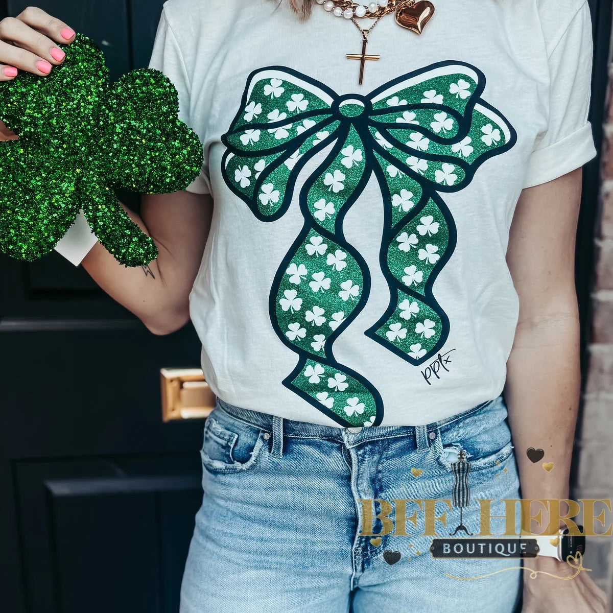 Shamrock Bow Tee - BFF Here
