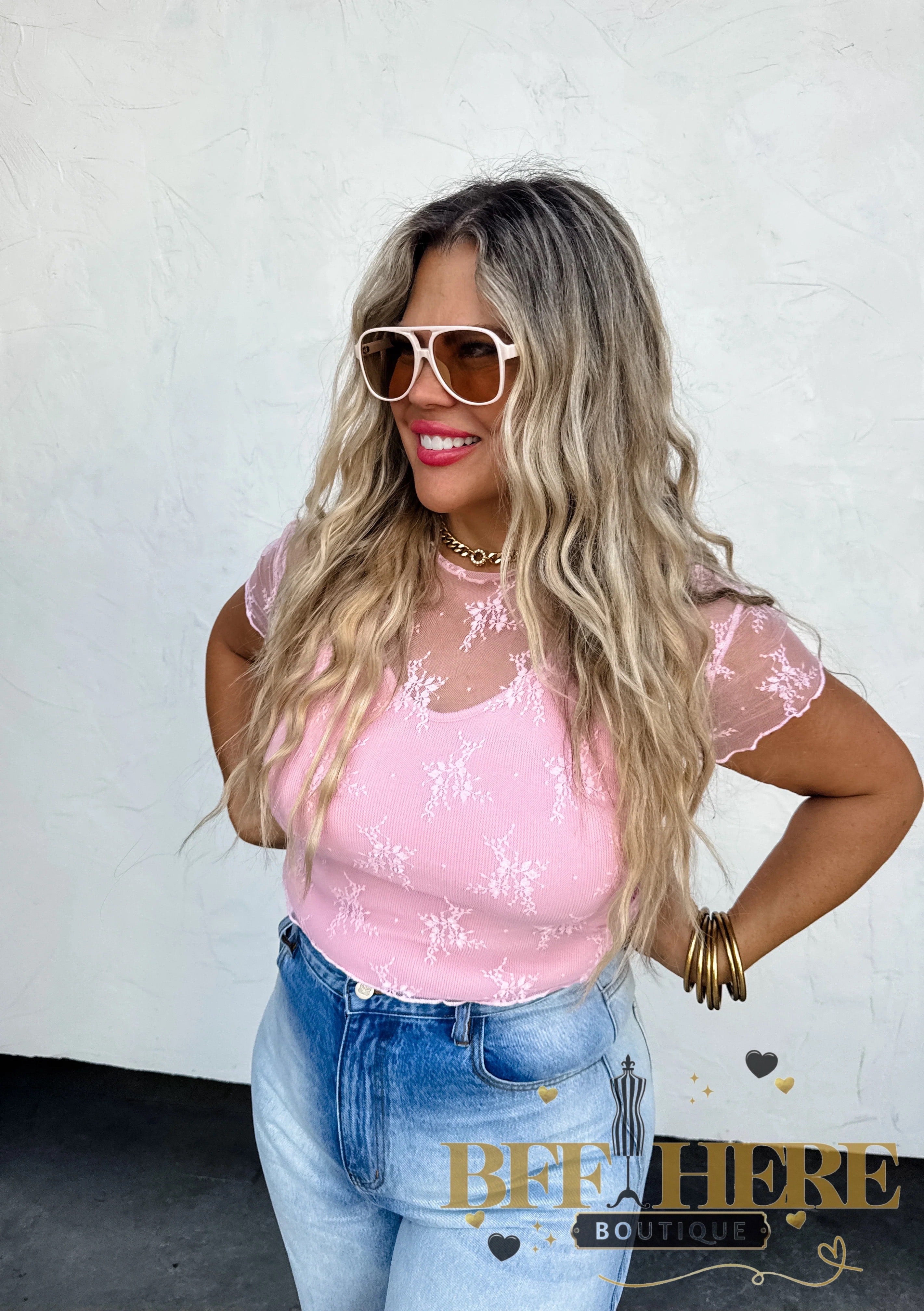 Alle Short Sleeve Lace Mesh Top by Blakeley / Choice of Color - BFF Here