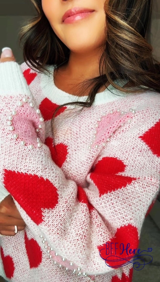 PREORDER: Love in Pearls: Heart Accent Sweater (Ships End of January) - BFF Here