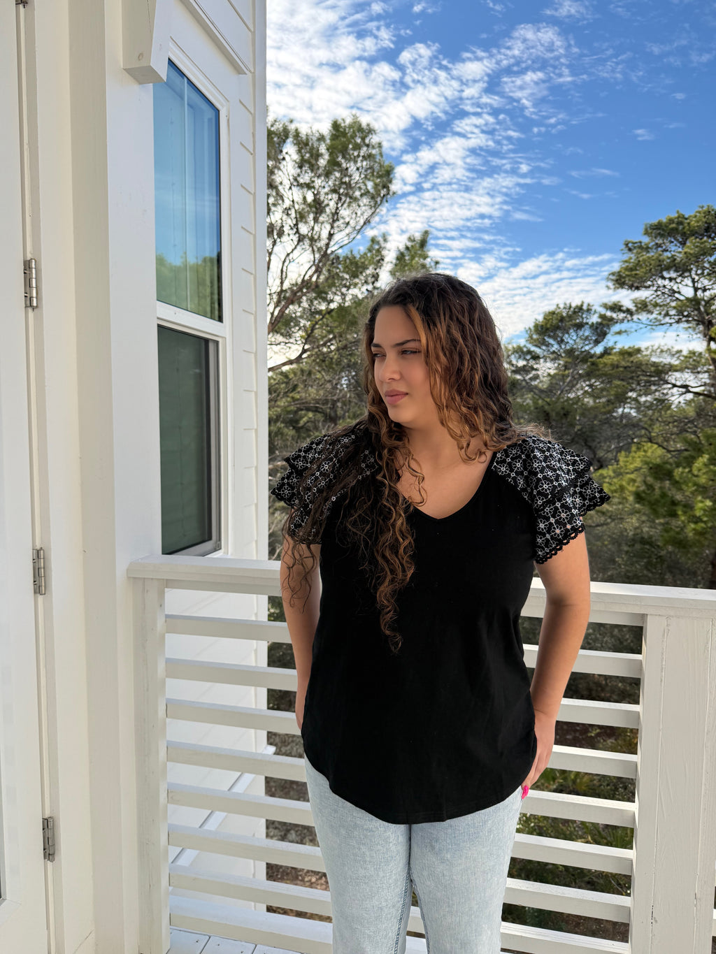 Double Ruffle Sleeve W/ Embroidery Detail Top by Sew In Love (Ships 2-3 weeks) - BFF Here