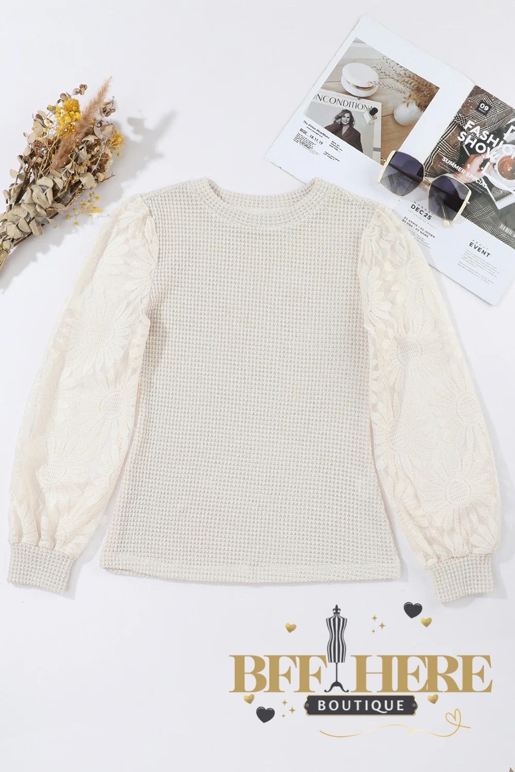Delicate Bloom Lace Sleeve Top - BFF Here