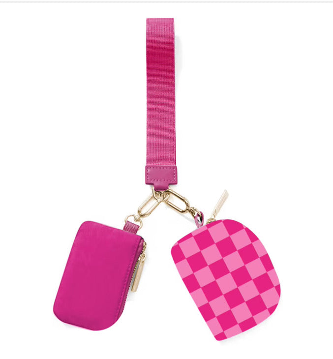 PREORDER: Double Pouch Wristlet by Jess Lea / Pink Checkered (ETA: Late November) - BFF Here